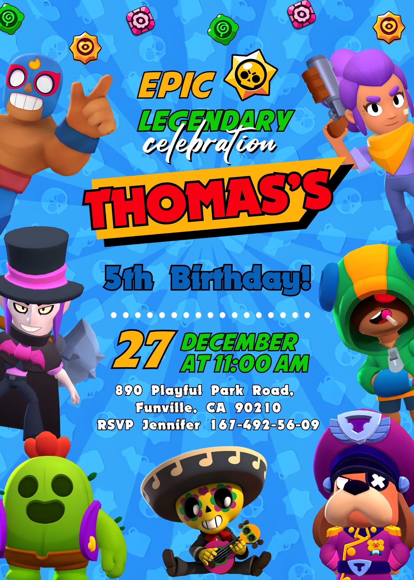 Brawl Stars Gamer customizable invitation template | Share or Print | OV537