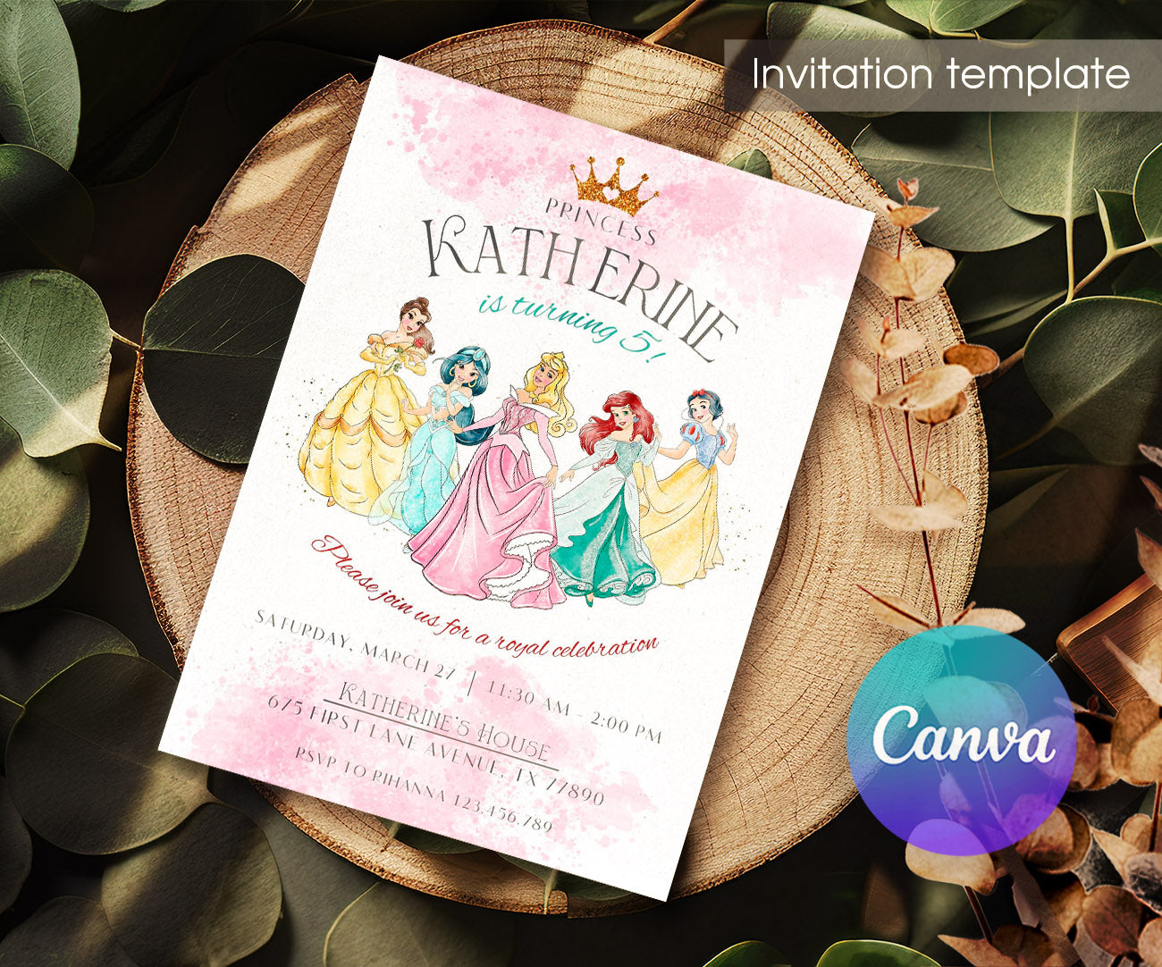 Disney Princess customizable invitation template | Share or Print | girl | TC579