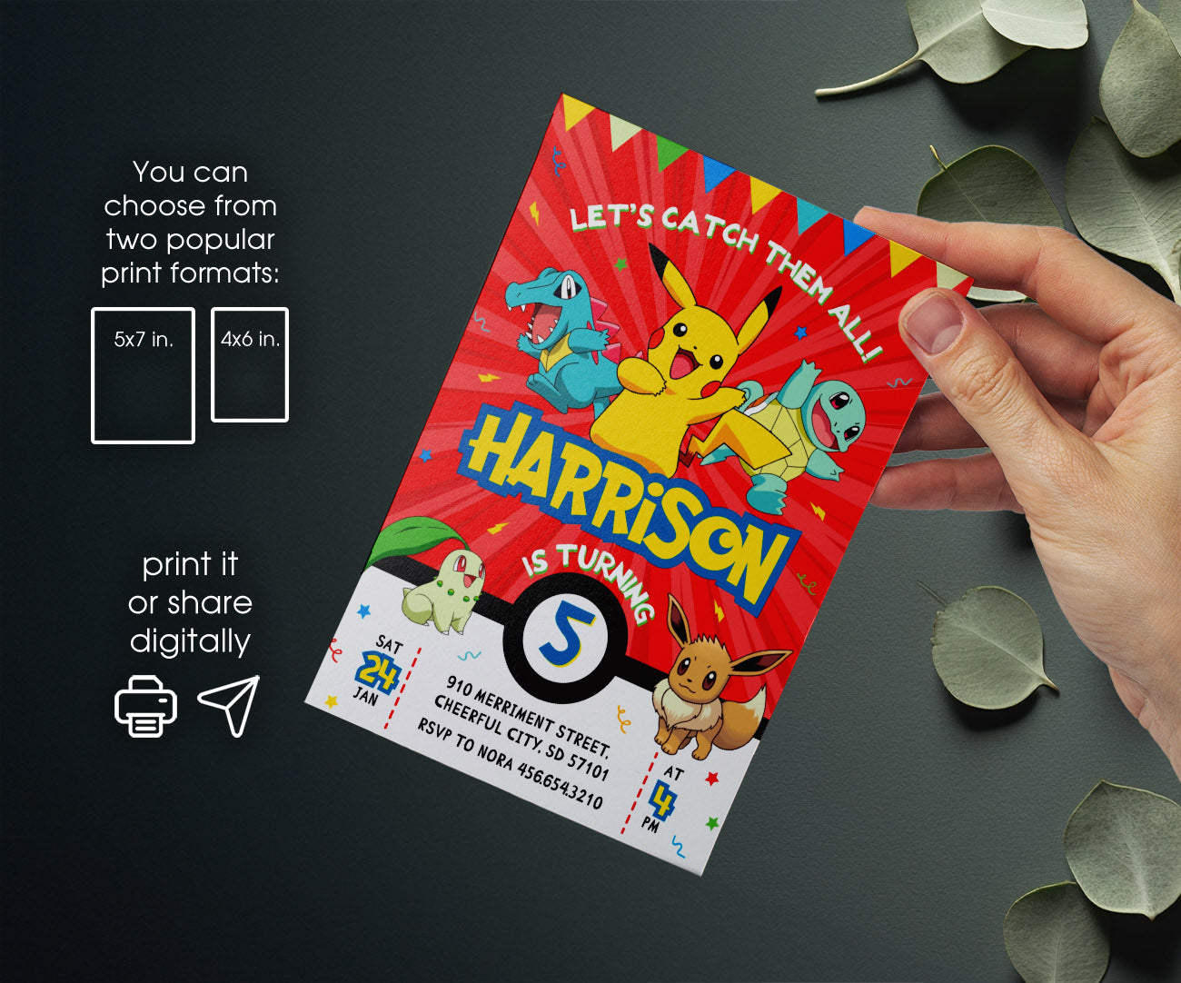 Pokemon Pikachu customizable invitation template | Share or Print | WQ572