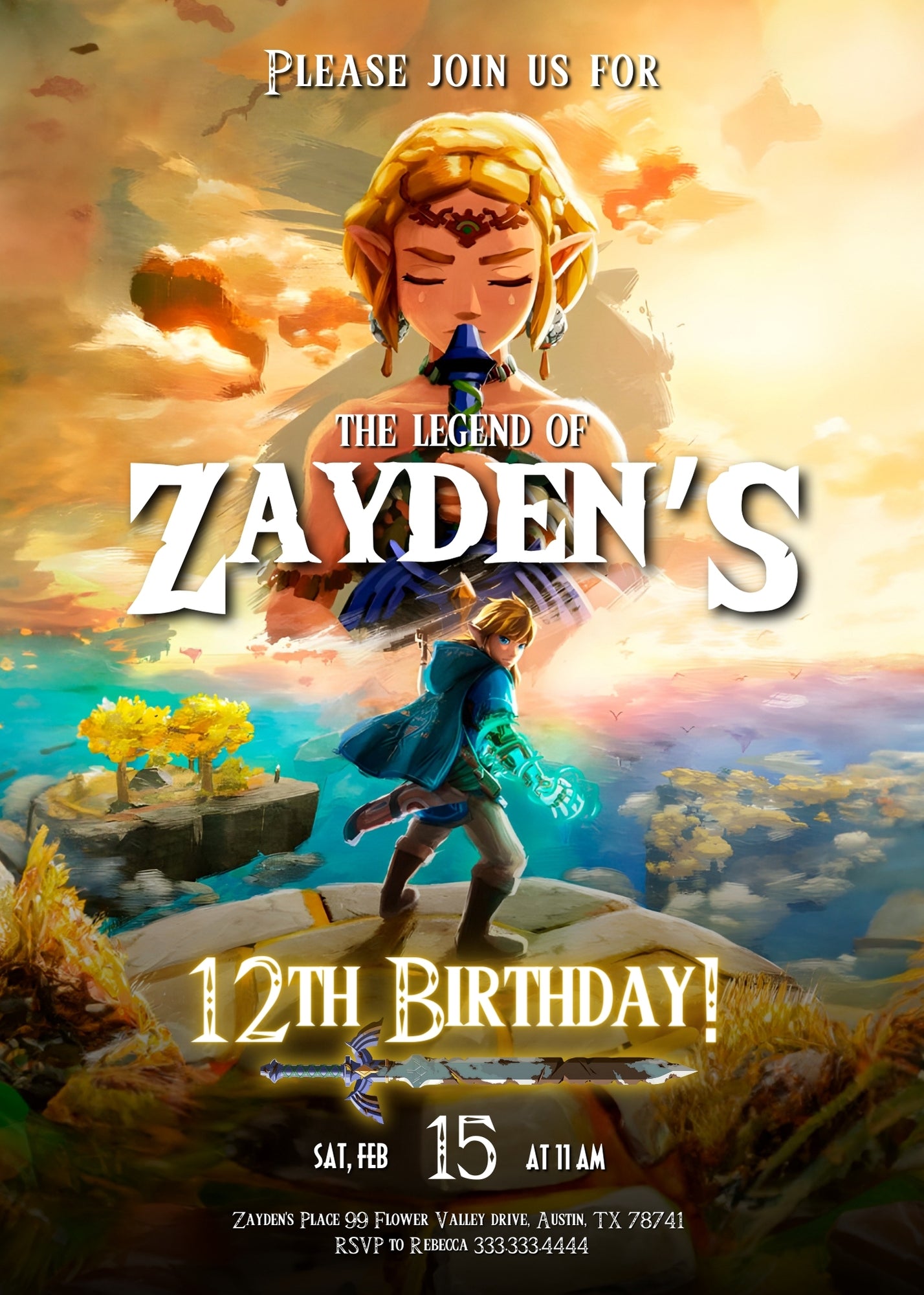 Legend of Zelda Gamer customizable invitation template | Share or Print | KW629