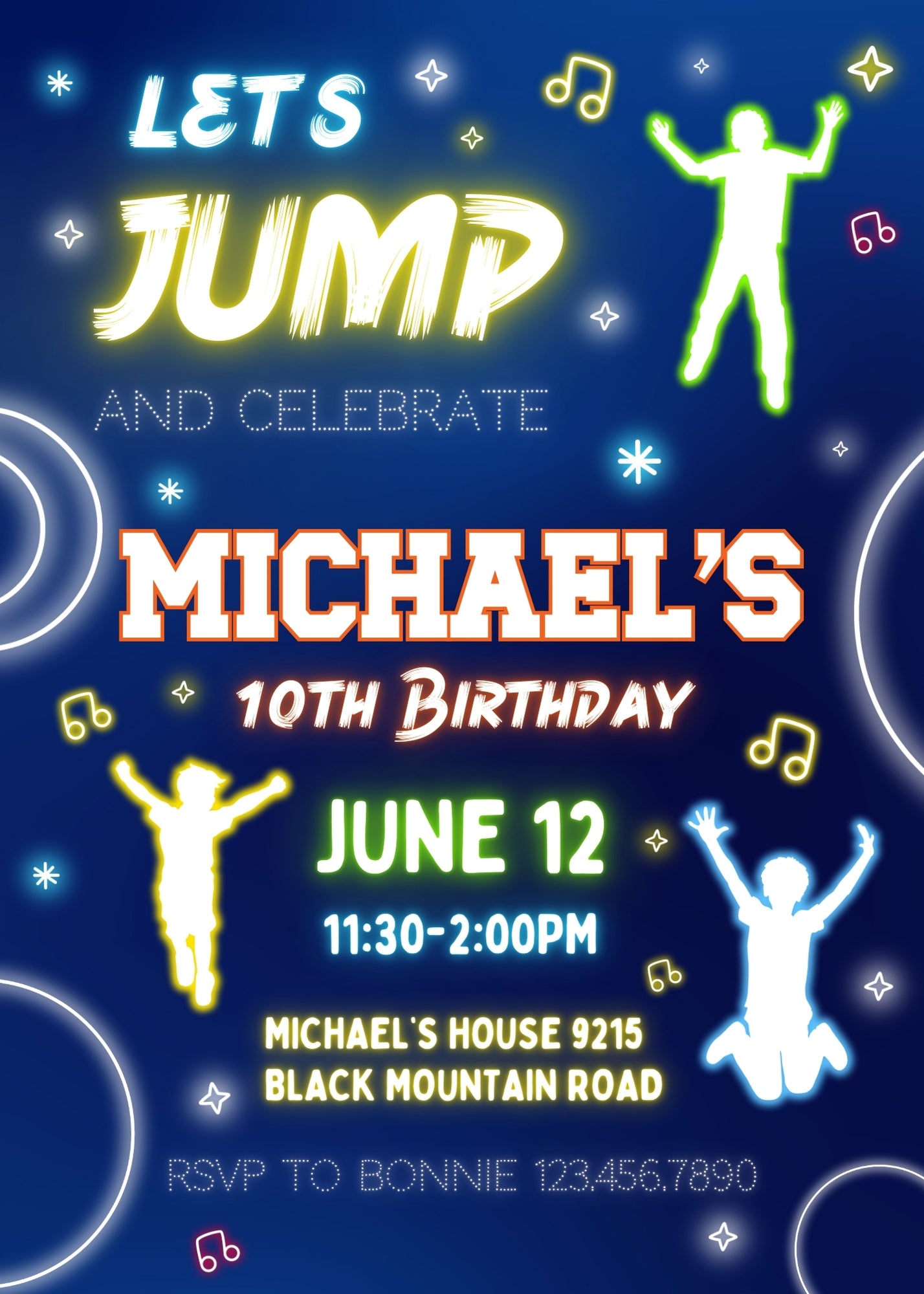 Trampoline Jump Party customizable invitation template | Share or Print | OK137
