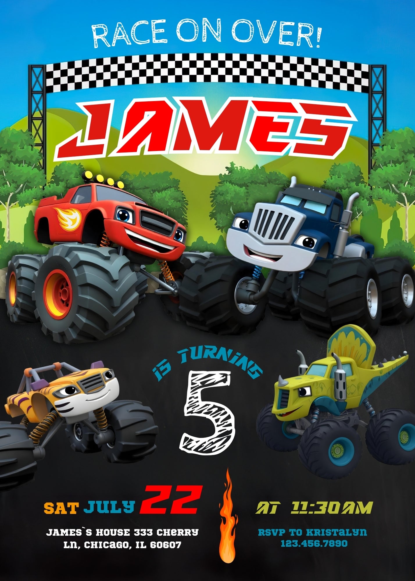 Blaze Monster Machines Trucks customizable invitation template | Share or Print | boy | BK740