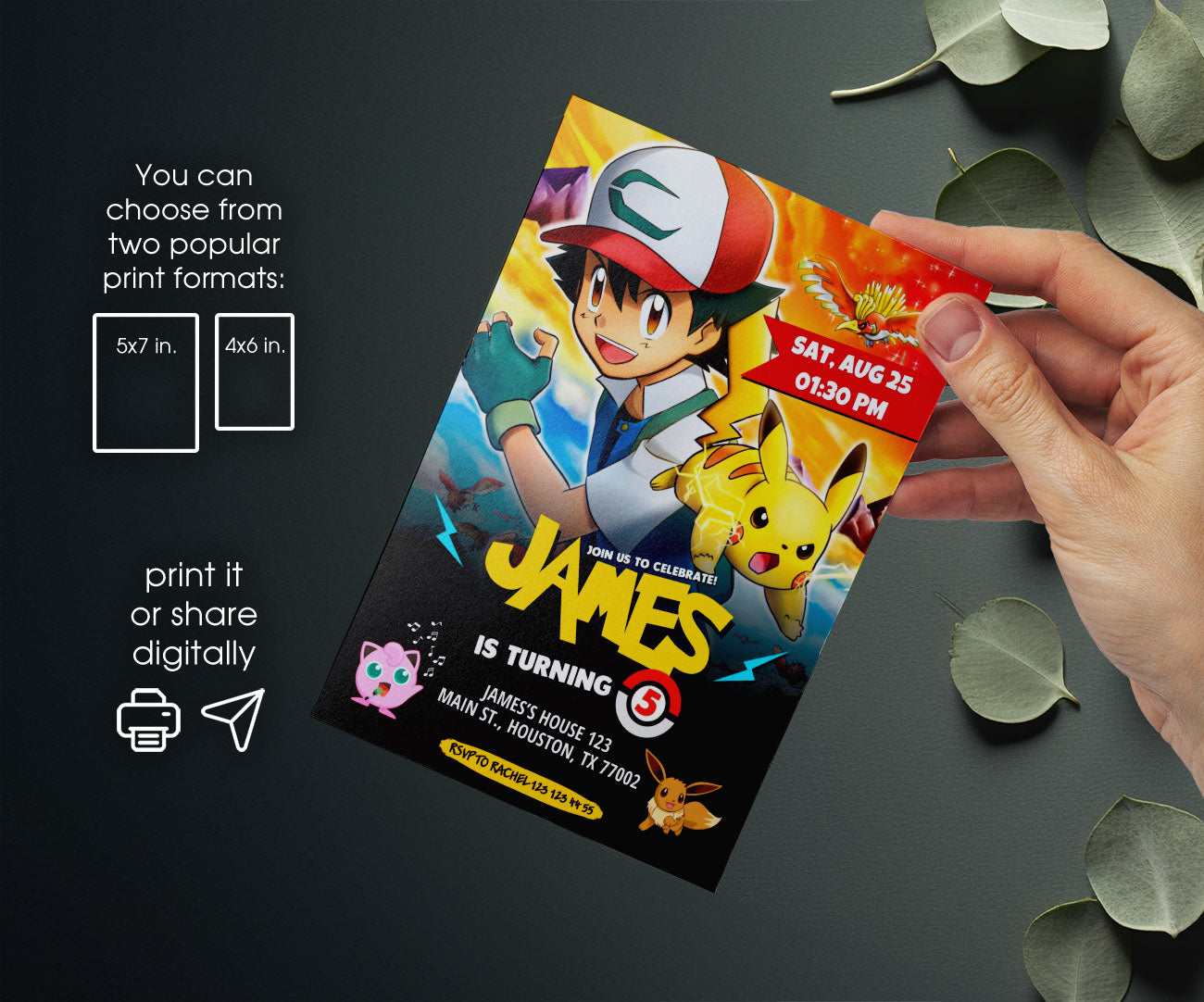 Pokemon Pikachu customizable invitation template | Share or Print | II561