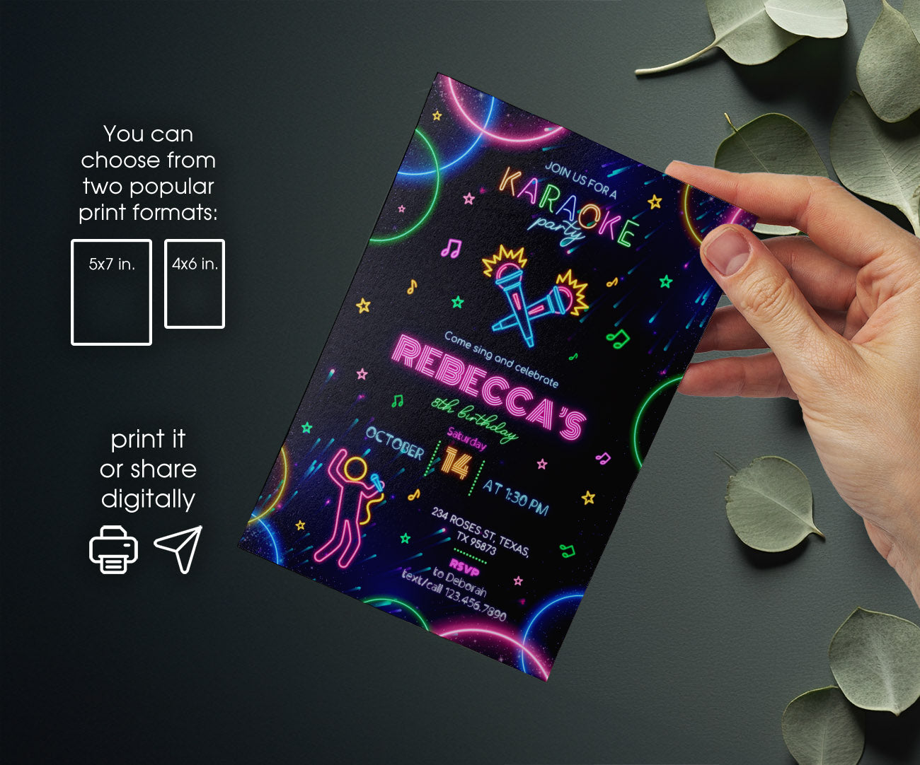 Karaoke Sing Glow customizable invitation template | Share or Print | PY205