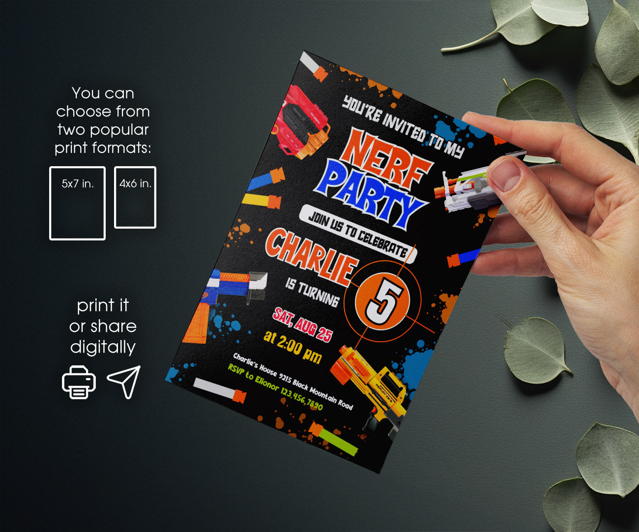 NERF Dart Wars customizable invitation template | Share or Print | boy | XZ748