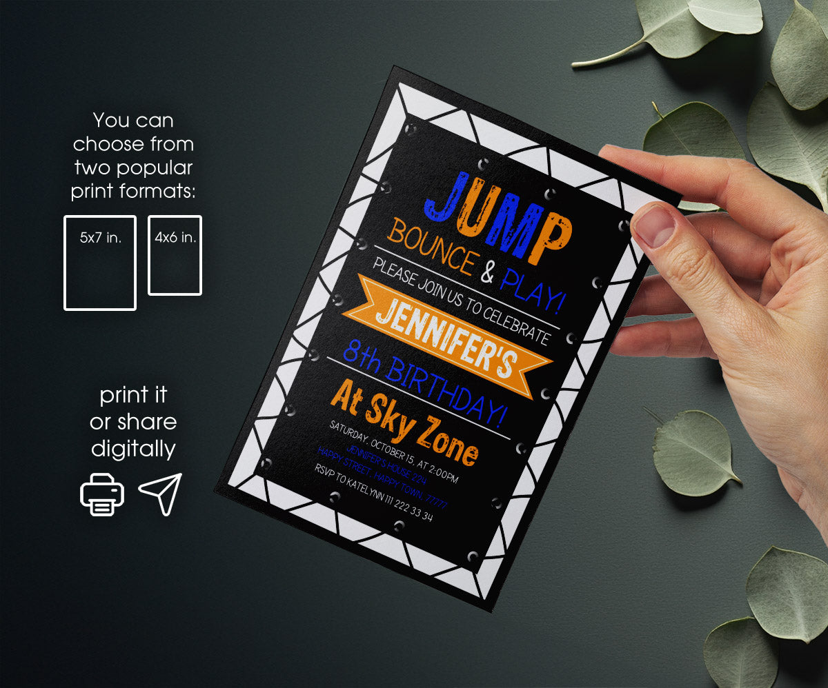 Trampoline Jump Party customizable invitation template | Share or Print | HA990