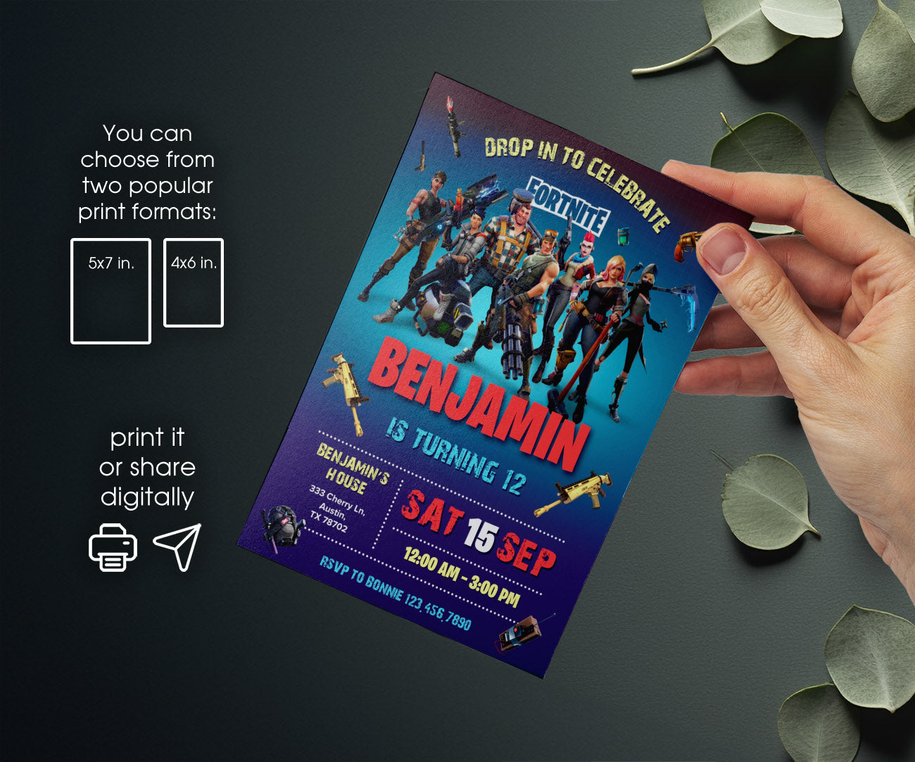 Fortnite Gamer customizable invitation template | Share or Print | boy | VN708
