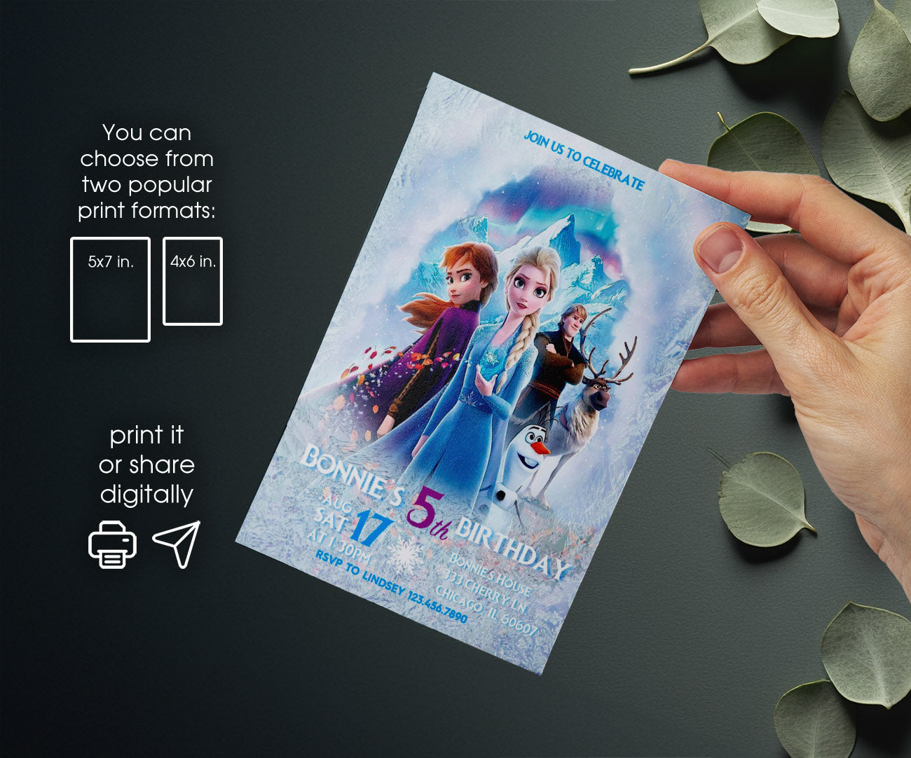 Frozen Elsa customizable invitation template | Share or Print | girl | JQ223