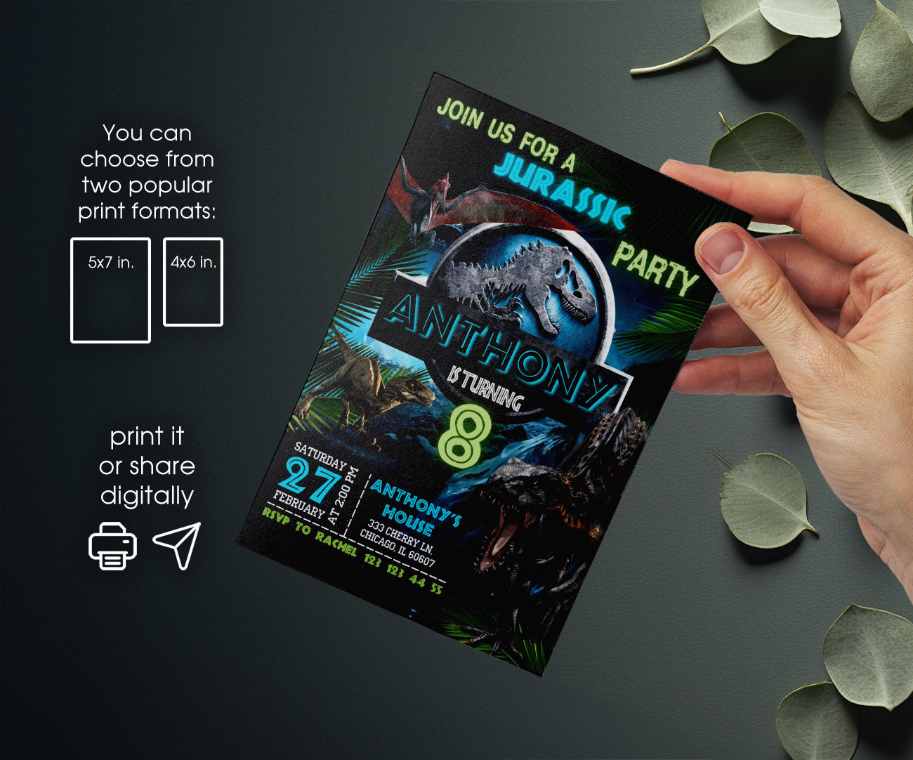 Jurassic Park Dinosaur customizable invitation template | Share or Print | FO430