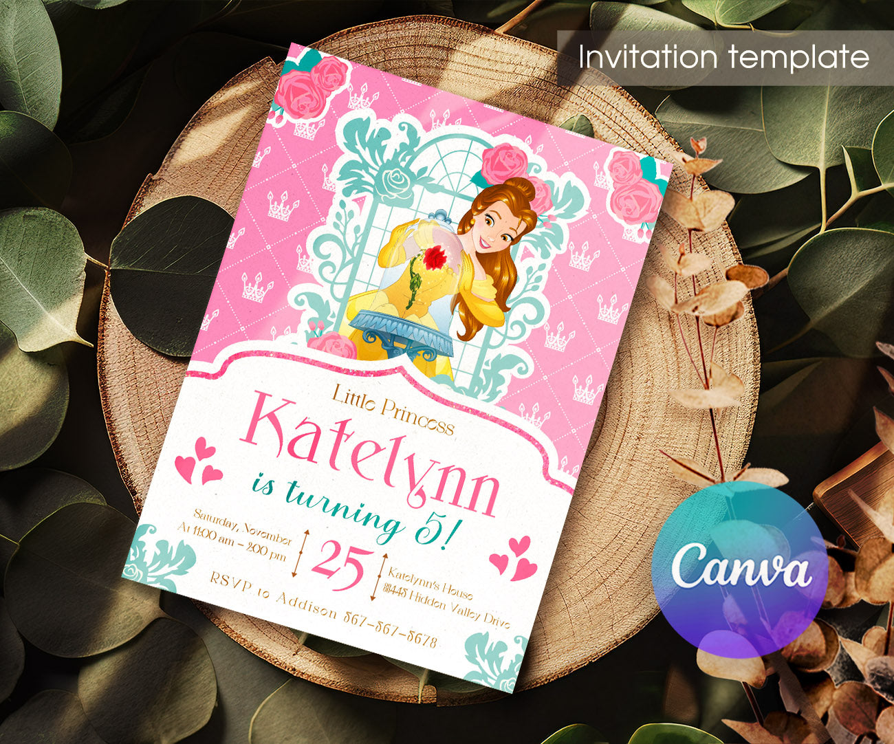 Belle Beauty And The Beast customizable invitation template | Share or Print | girl | WN985