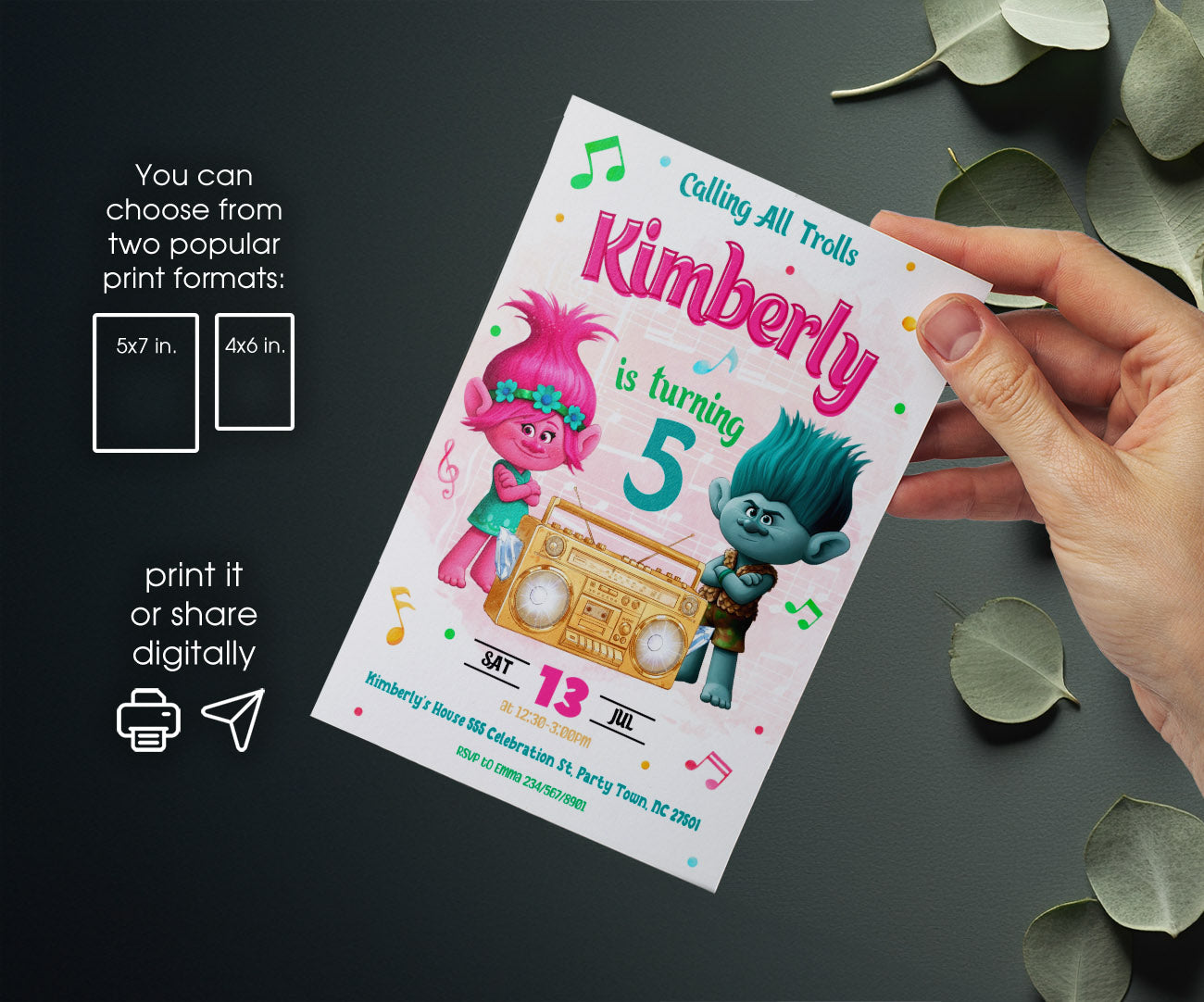 Trolls Poppy customizable invitation template | Share or Print | WR745