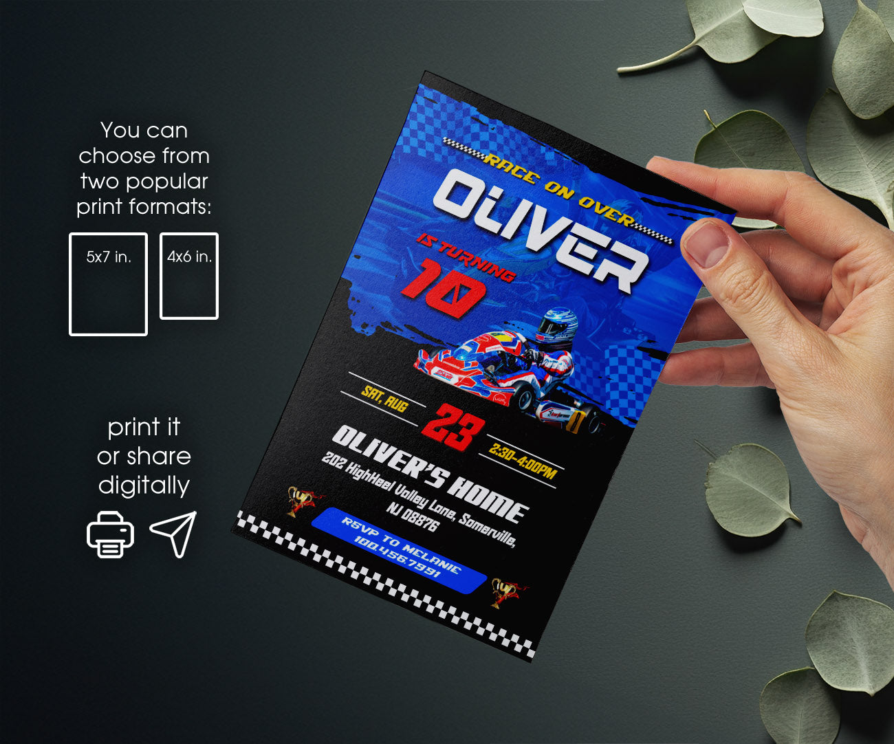 Go Kart Karting Racing customizable invitation template | Share or Print | boy | EJ777