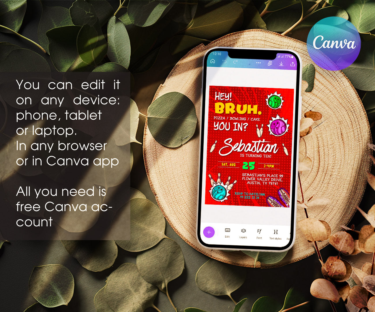 Bruh Bowling customizable invitation template | Share or Print | boy | WO991