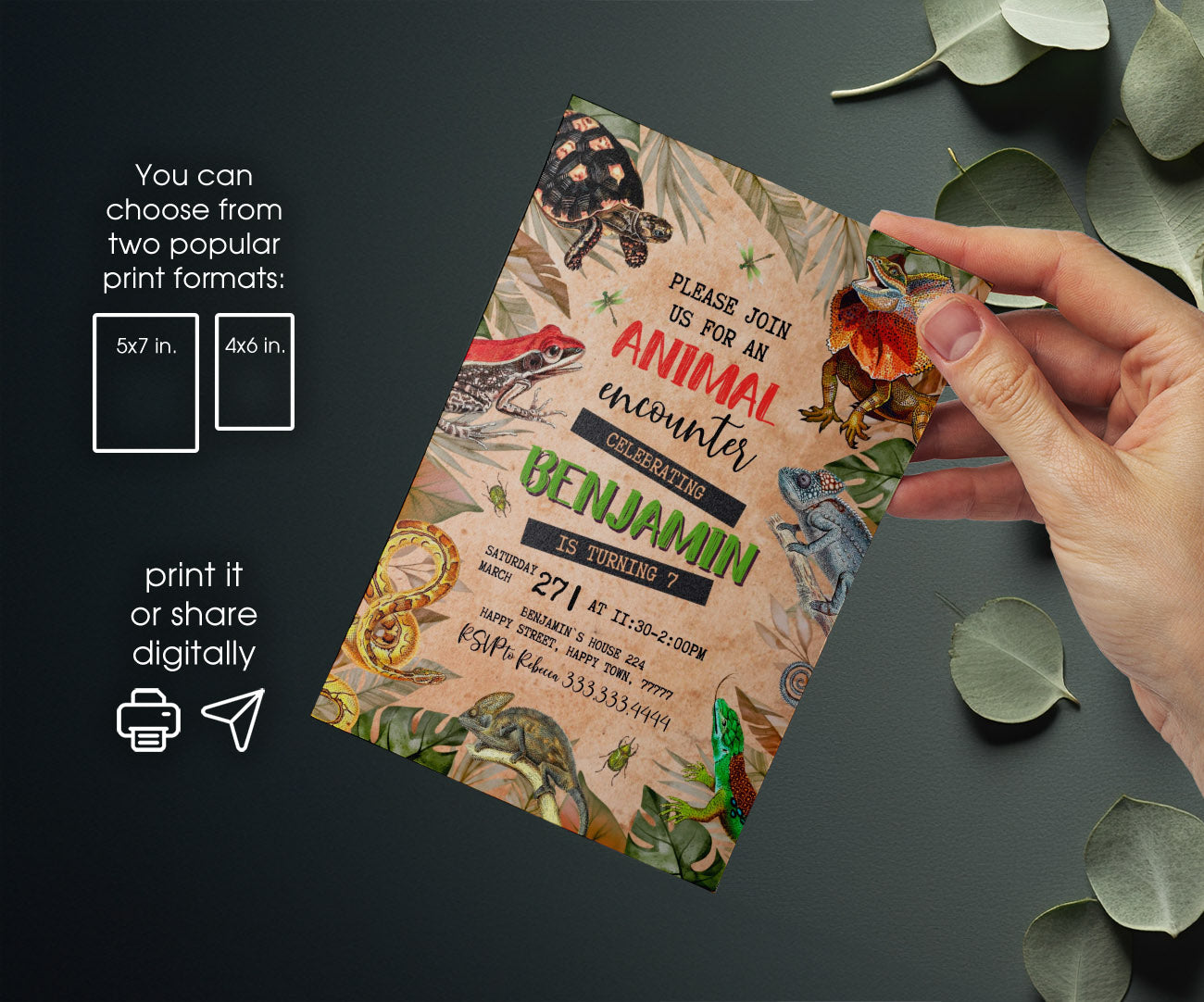 Reptile Lizard Snake customizable invitation template | Share or Print | YW761