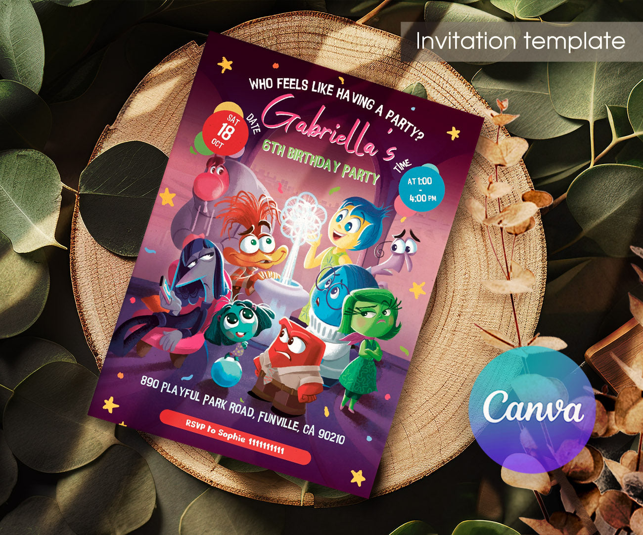 Inside Out 2 customizable invitation template | Share or Print | TT434