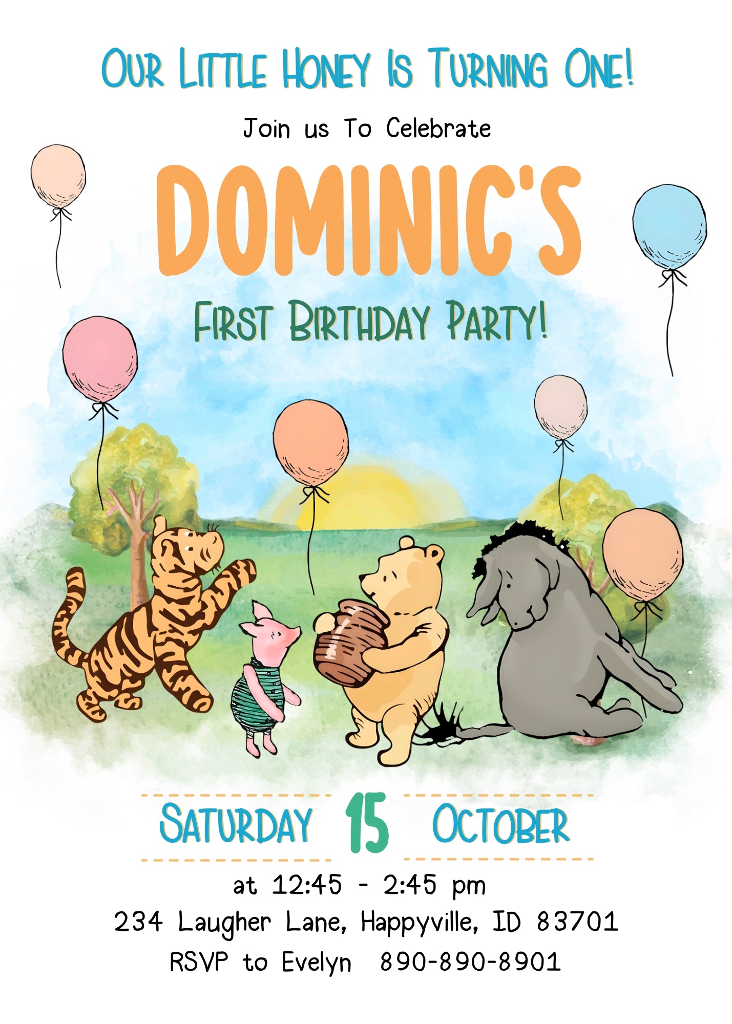 Winnie the Pooh customizable invitation template | Share or Print | ER494