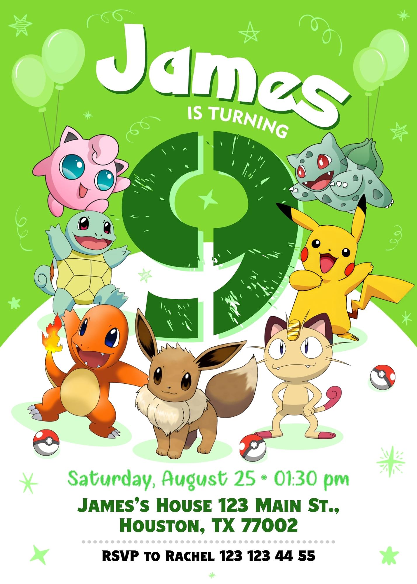 Pokemon Pikachu customizable invitation template | Share or Print | TC596