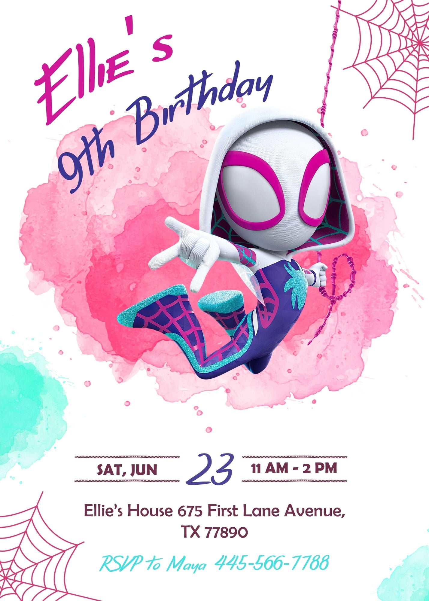 Spider Gwen Ghost Spidey customizable invitation template | Share or Print | girl | XH103