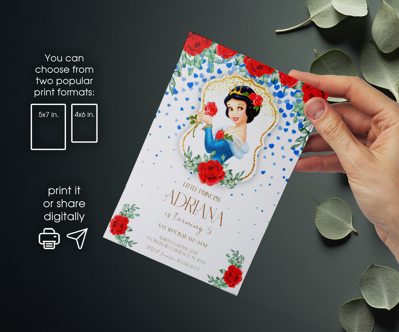 Snow White Princess customizable invitation template | Share or Print | girl | KA402