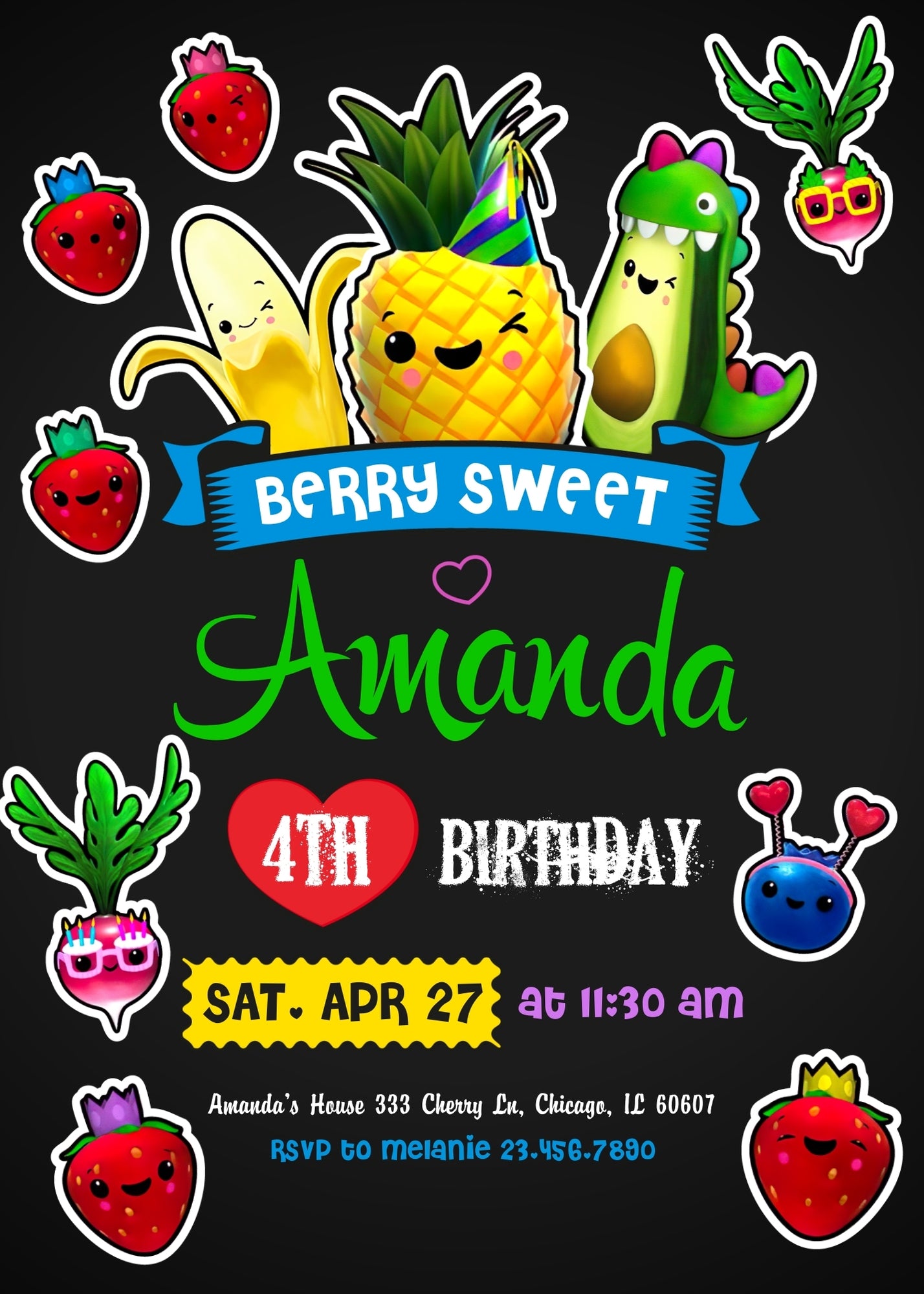 Hey Bear Sensory Dancing Fruits customizable invitation template | Share or Print | EB185