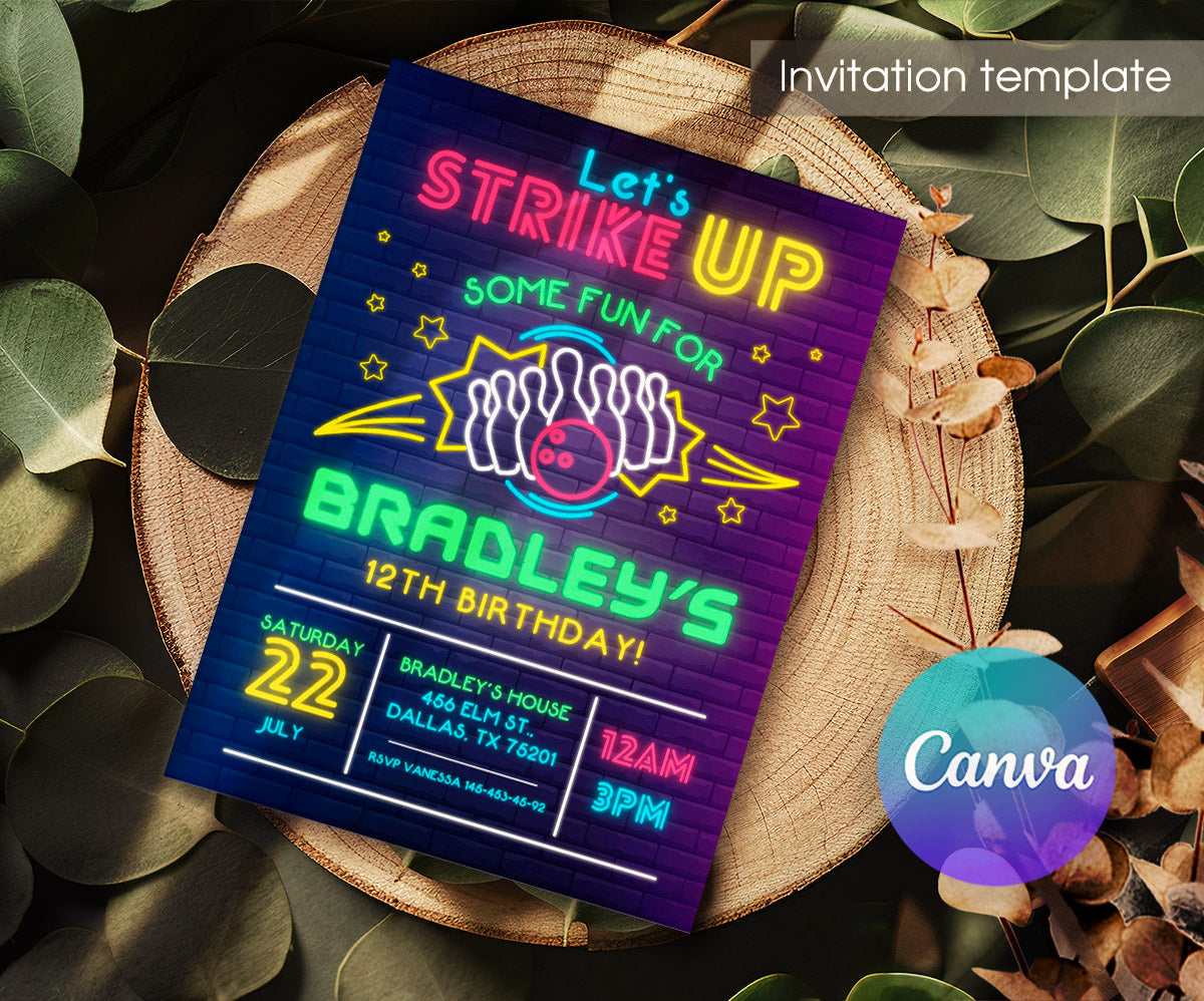 Bowling Strike Up customizable invitation template | Share or Print | MM112