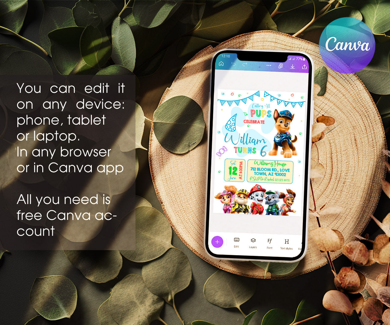 PAW Patrol customizable invitation template | Share or Print | NE878