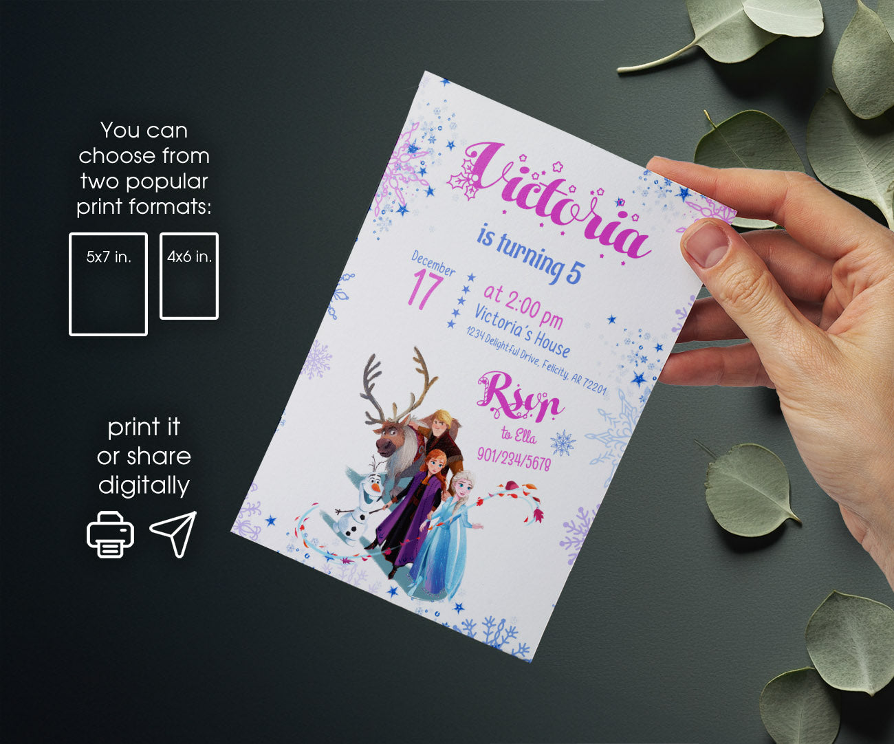 Frozen Elsa customizable invitation template | Share or Print | girl | EY795