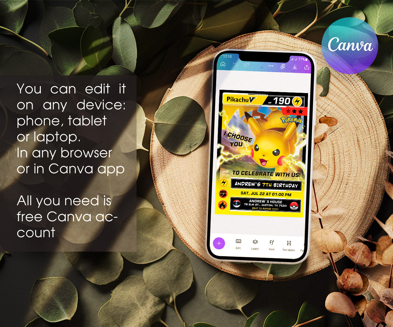 Pokemon Pikachu customizable invitation template | Share or Print | MP711