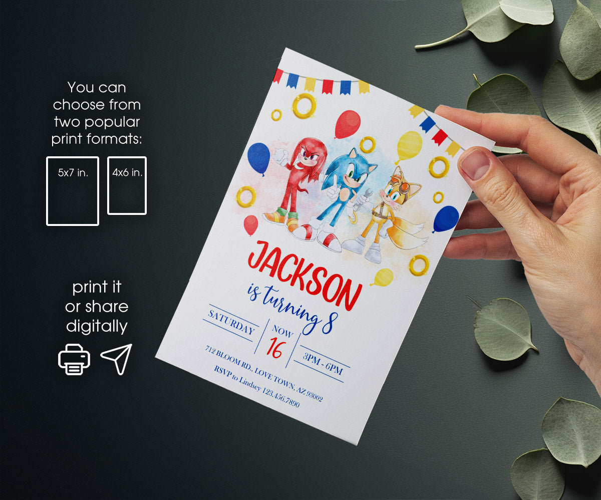 Sonic the Hedgehog customizable invitation template | Share or Print | WC711