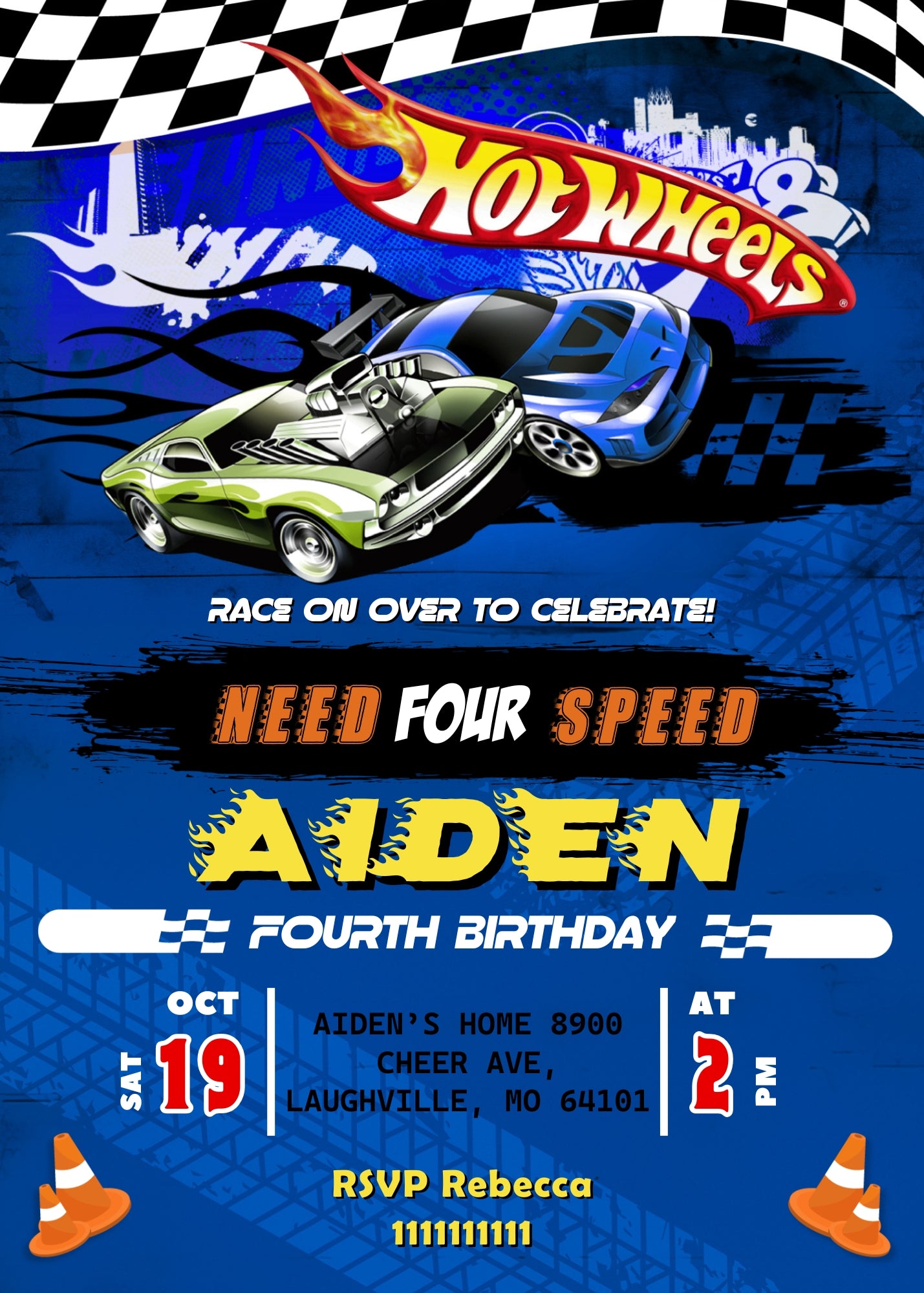 Hot Wheels Need Four Speed customizable invitation template | Share or Print | boy | BY006