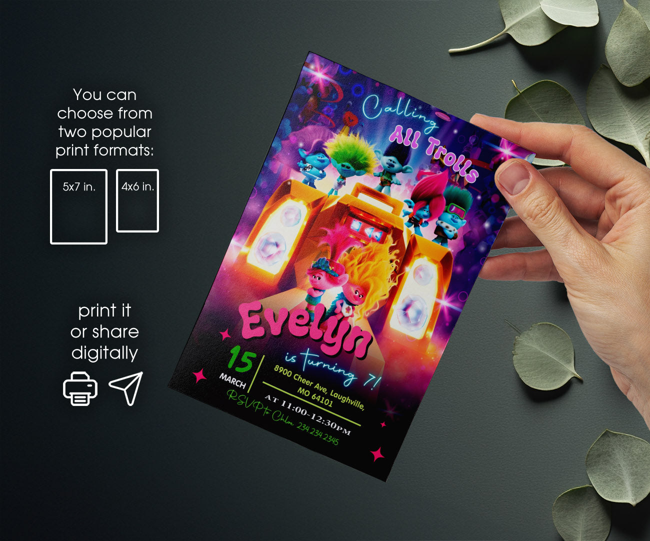 Trolls Poppy customizable invitation template | Share or Print | WQ681