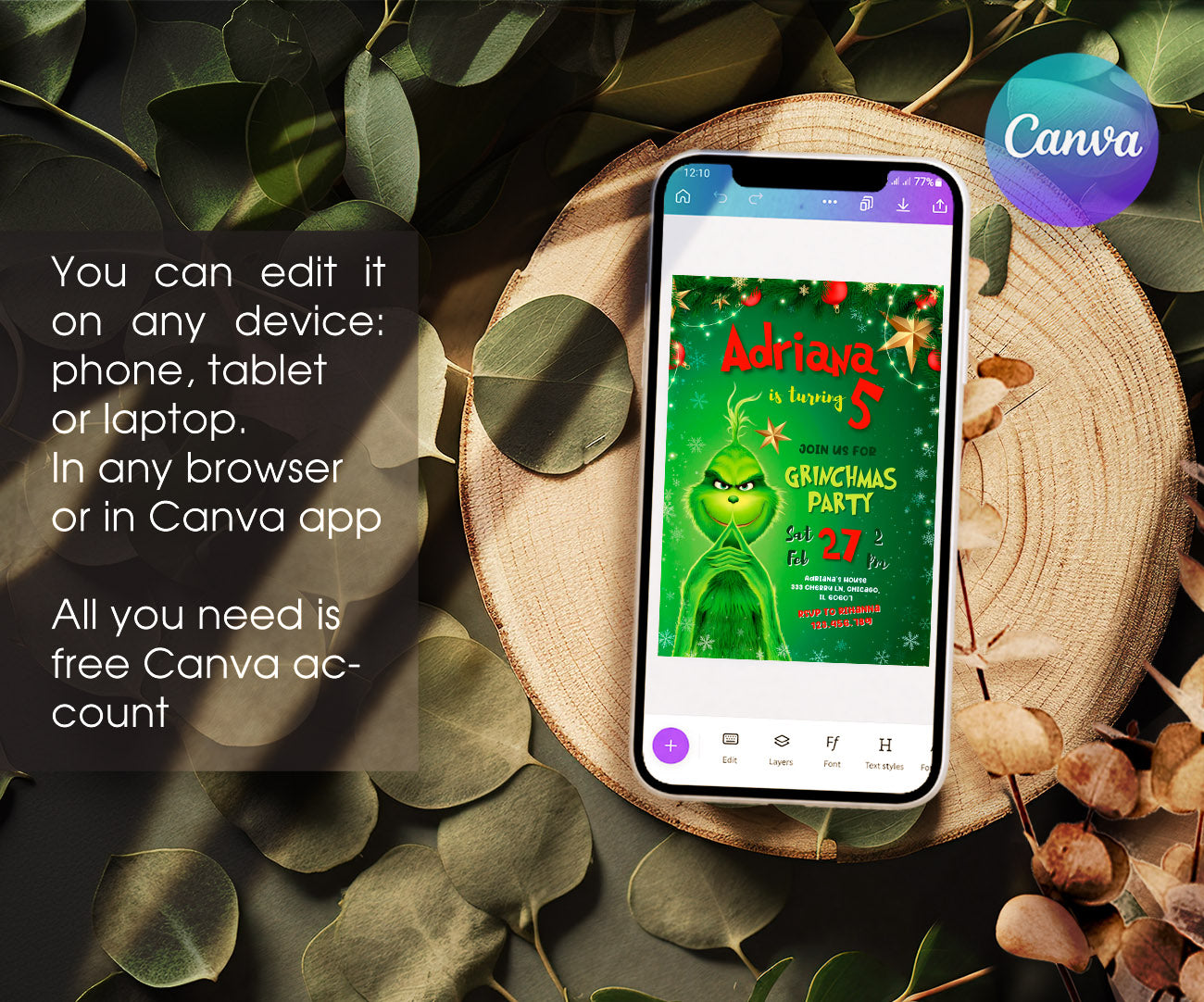 The Grinch Merry Grinchmas customizable invitation template | Share or Print | CW241