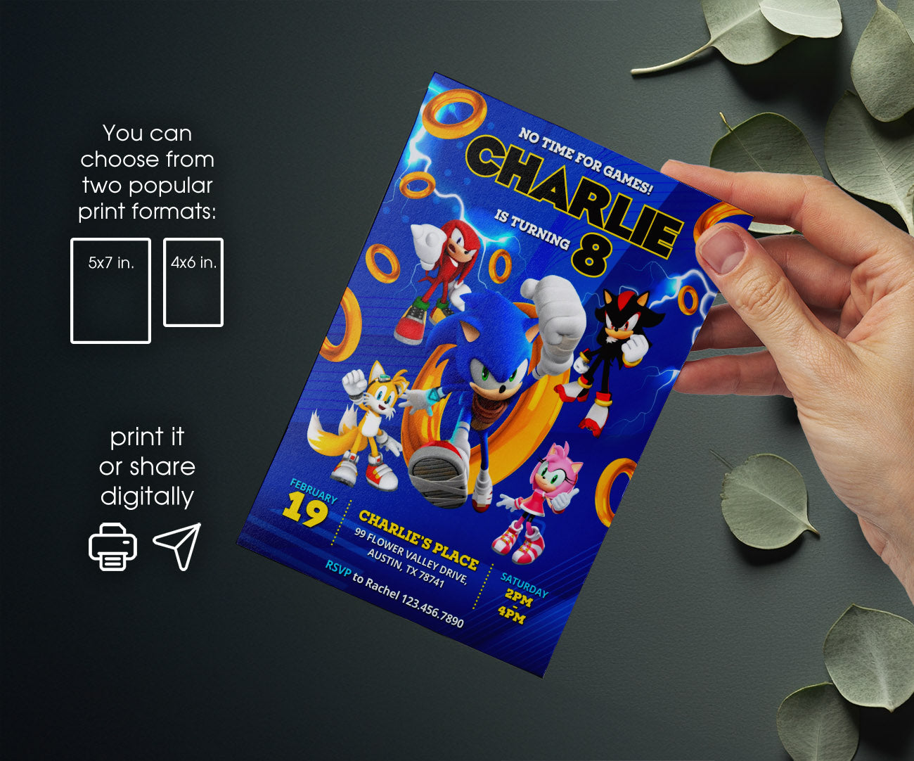Sonic the Hedgehog customizable invitation template | Share or Print | HF199
