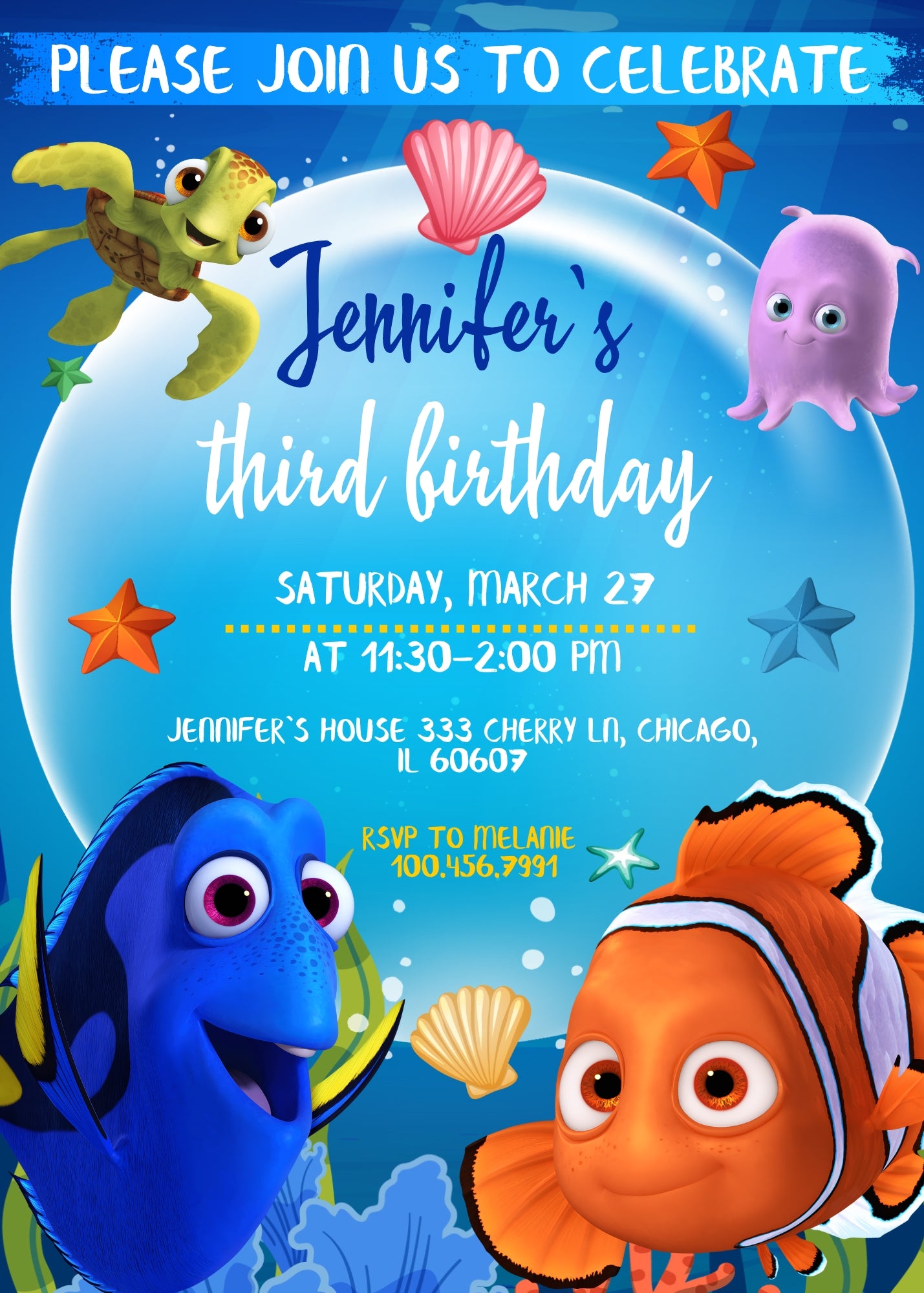 Finding Nemo customizable invitation template | Share or Print | MN232