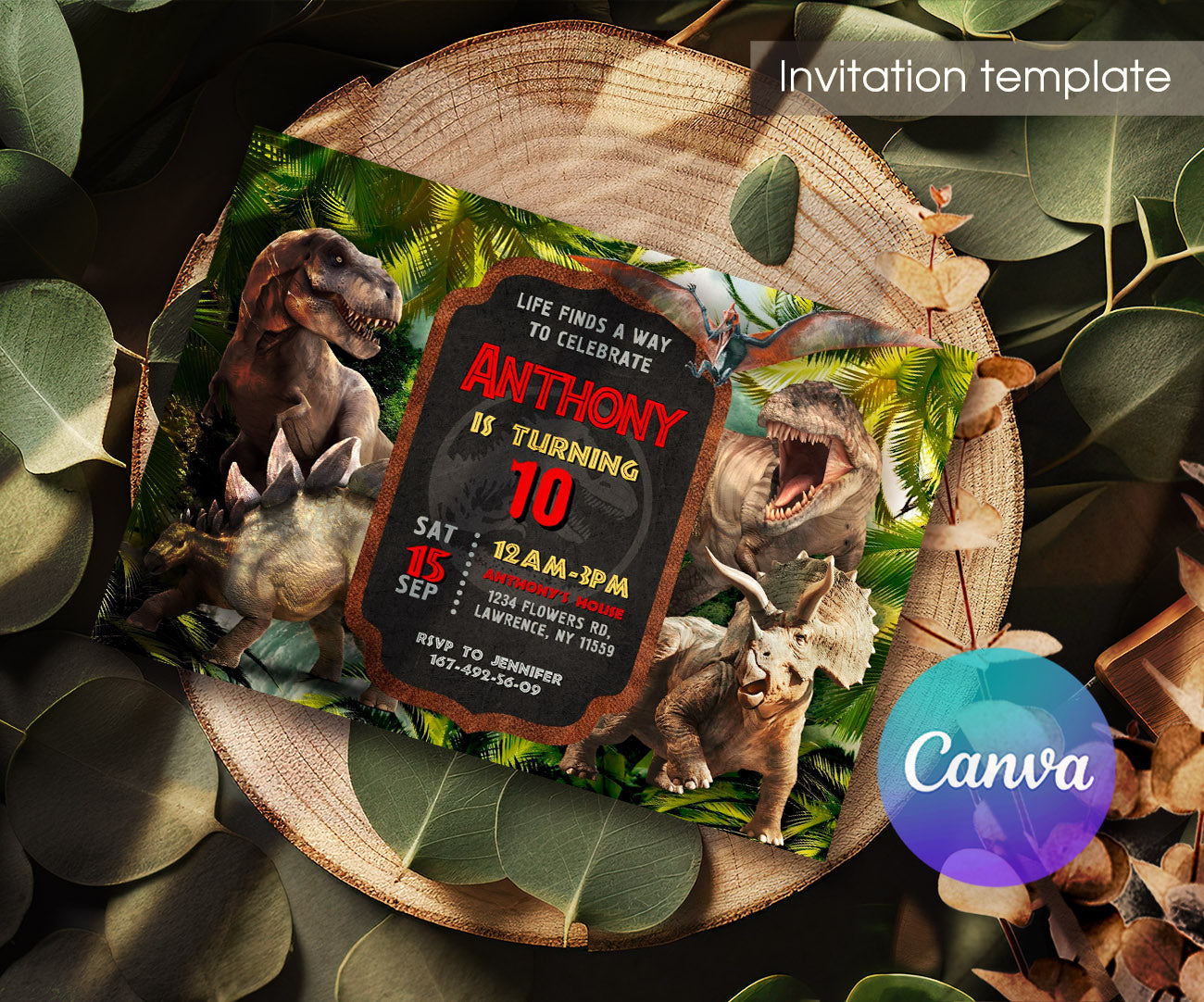 Jurassic World Dinosaur customizable invitation template | Share or Print | JD273