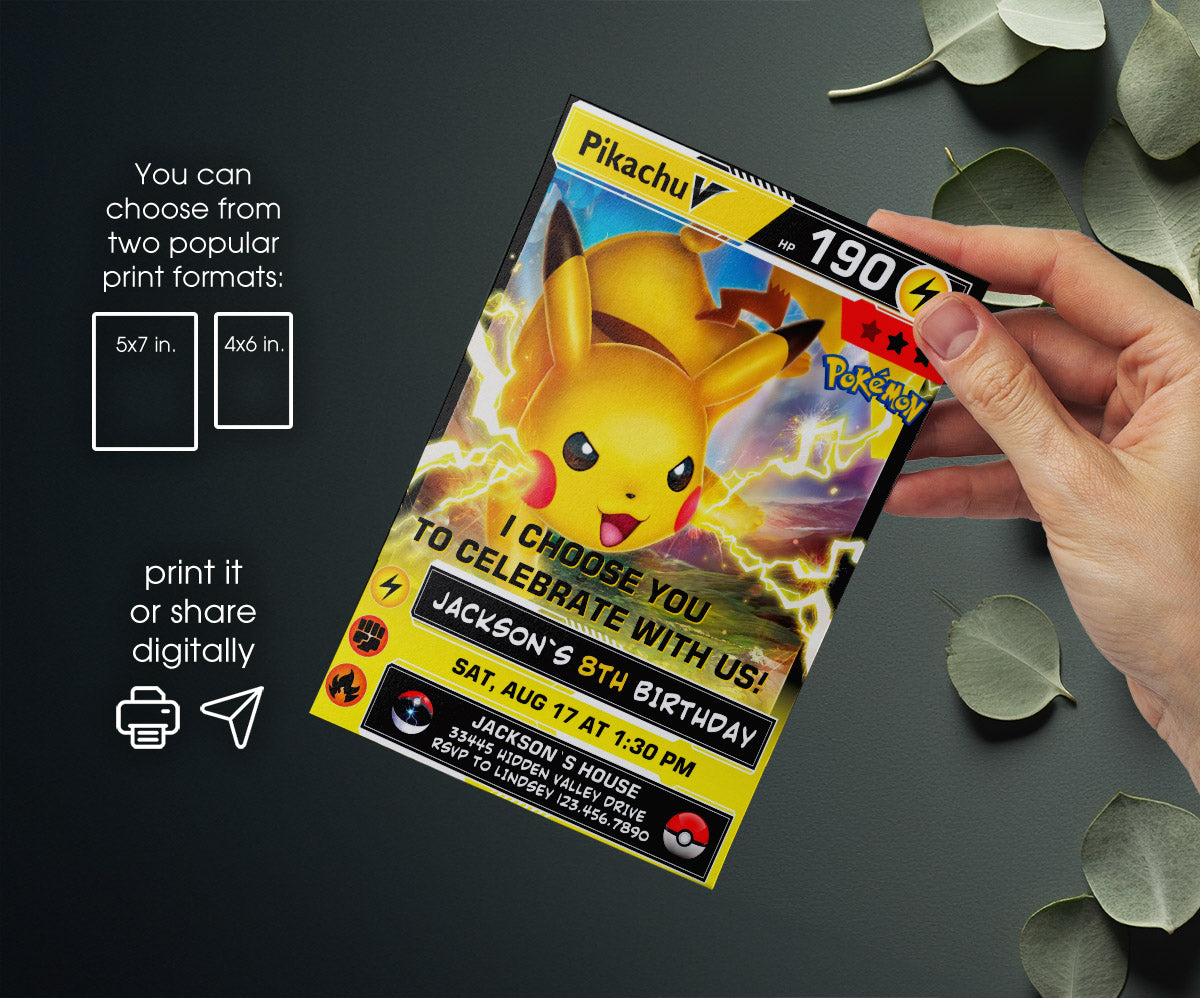 Pokemon Pikachu customizable invitation template | Share or Print | AU252