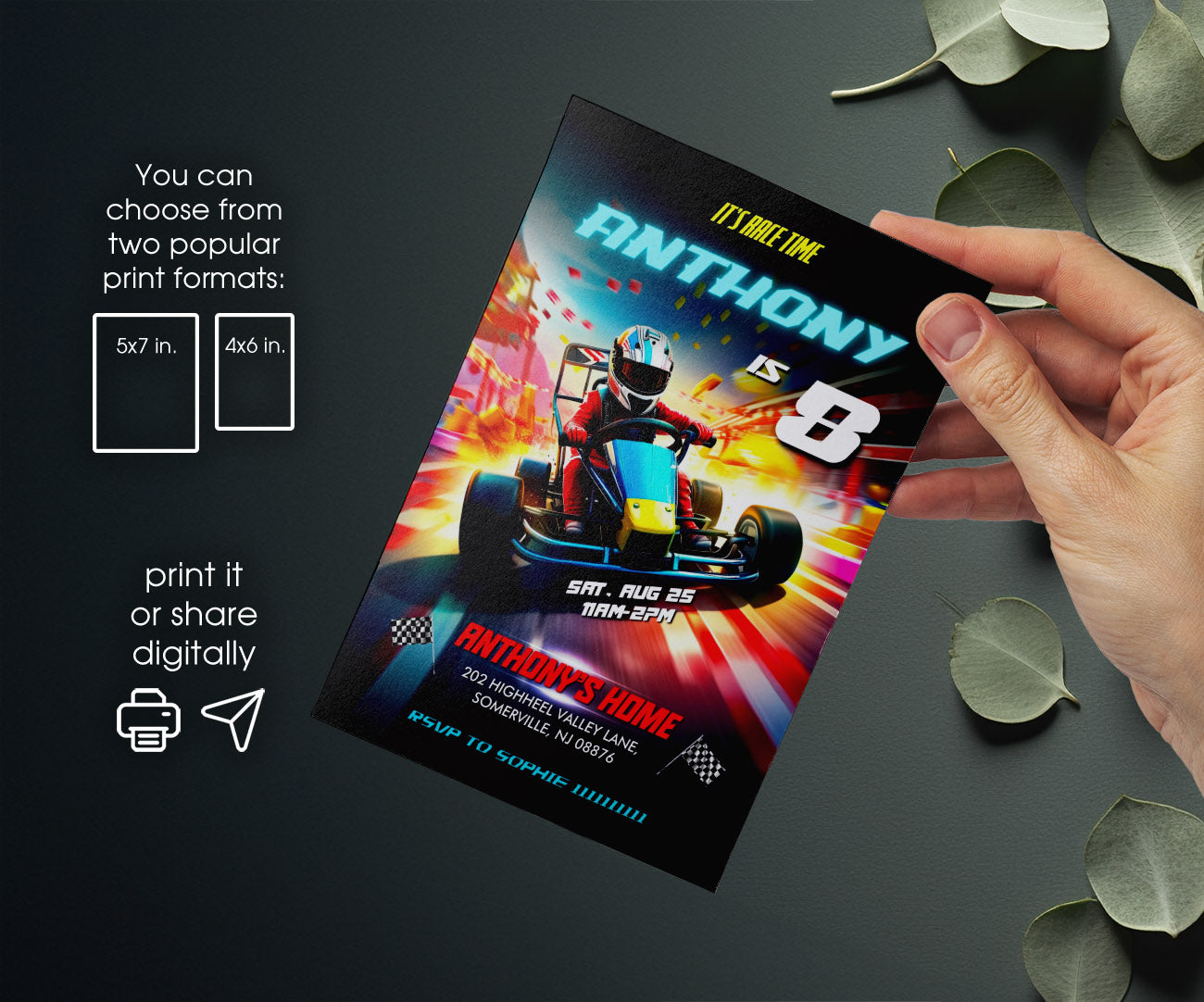 Go Kart Karting Racing customizable invitation template | Share or Print | boy | WF415