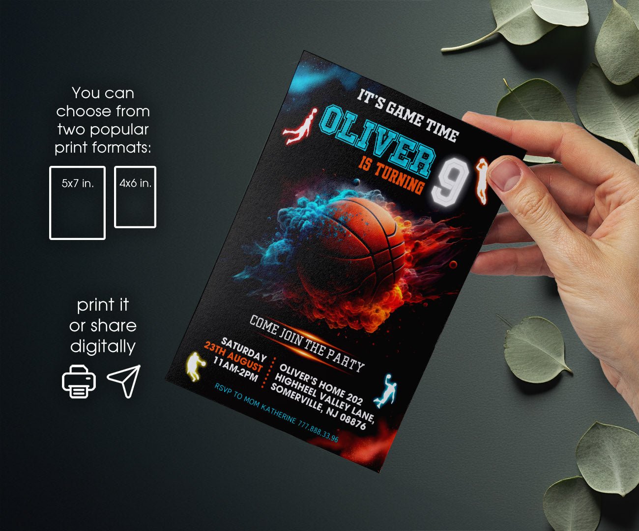 Basketball NBA Slam Dunk customizable invitation template | Share or Print | boy | IY326
