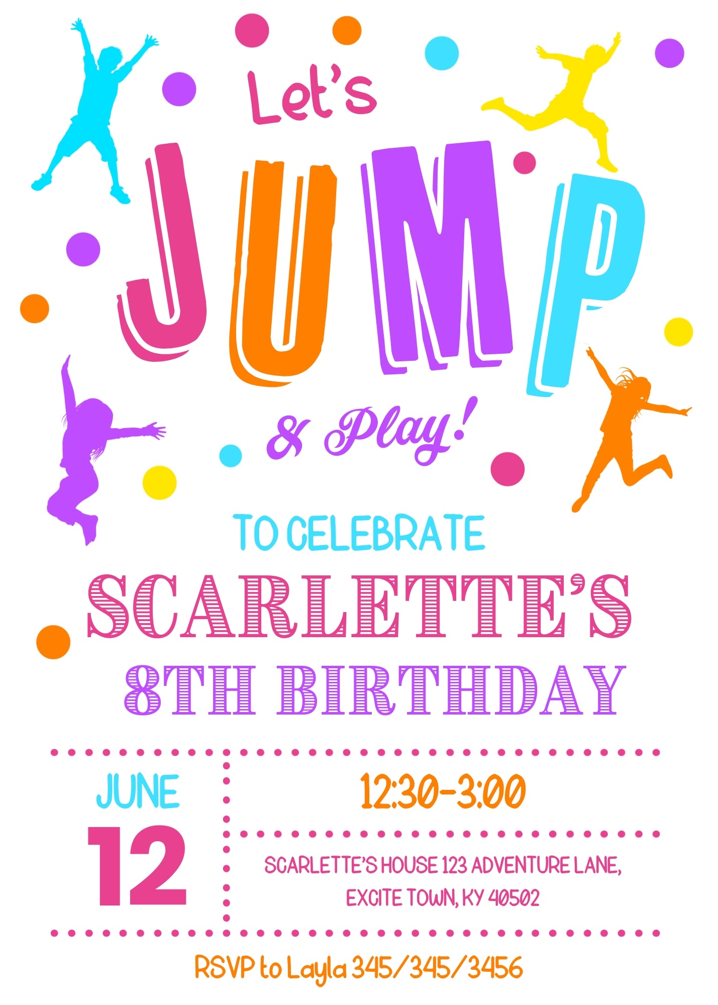 Trampoline Jump Party customizable invitation template | Share or Print | IO383