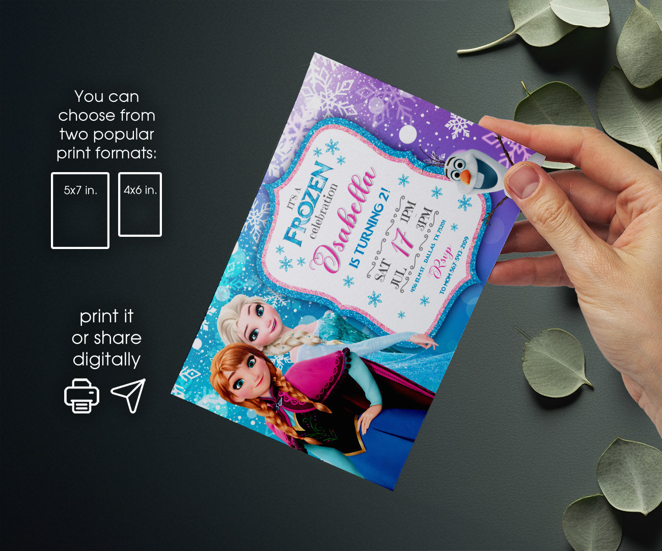Frozen Elsa customizable invitation template | Share or Print | girl | YZ951