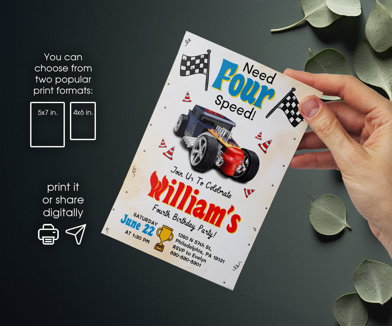 Hot Wheels Need Four Speed customizable invitation template | Share or Print | boy | LF122