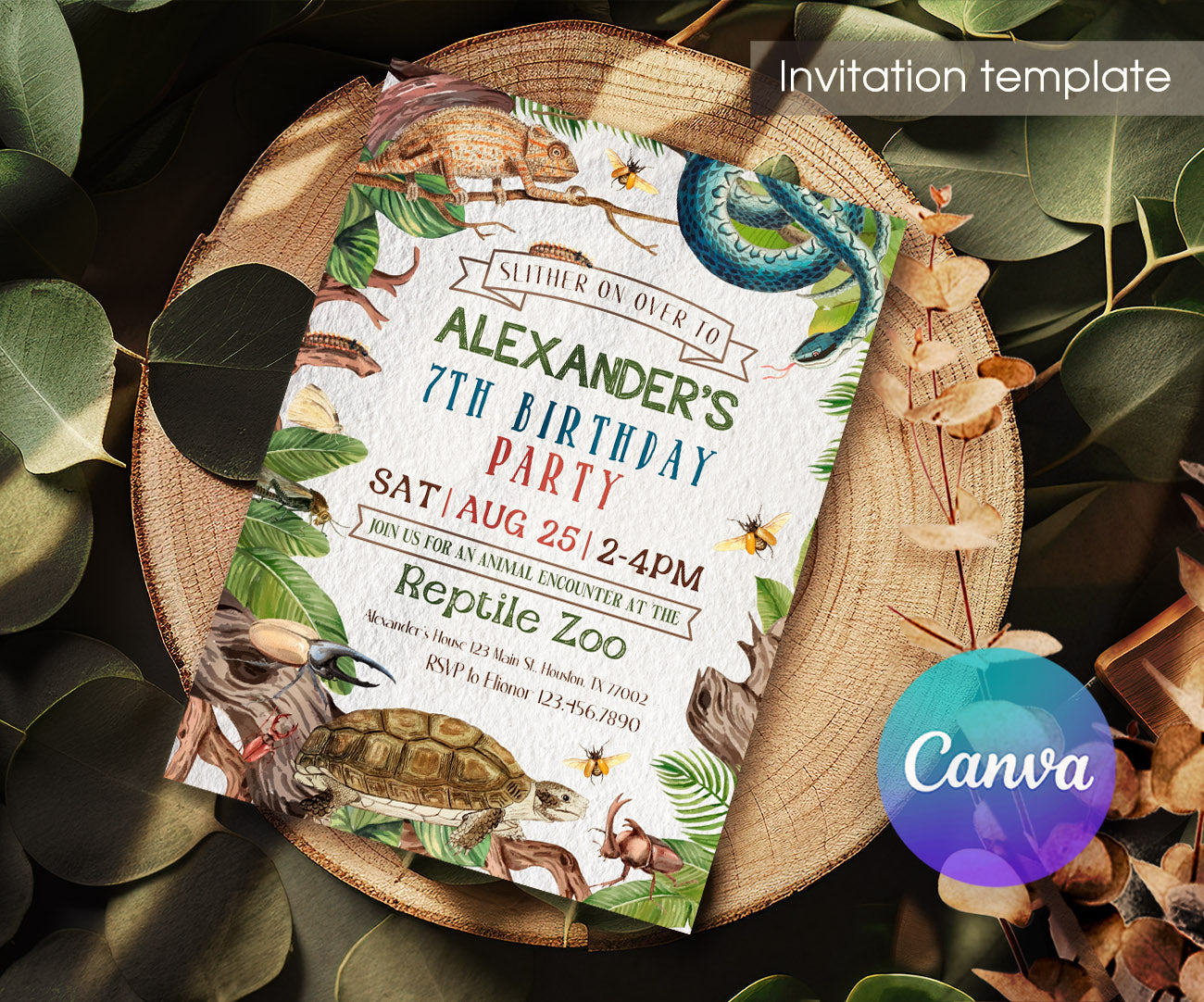 Reptile Lizard Snake customizable invitation template | Share or Print | QU262