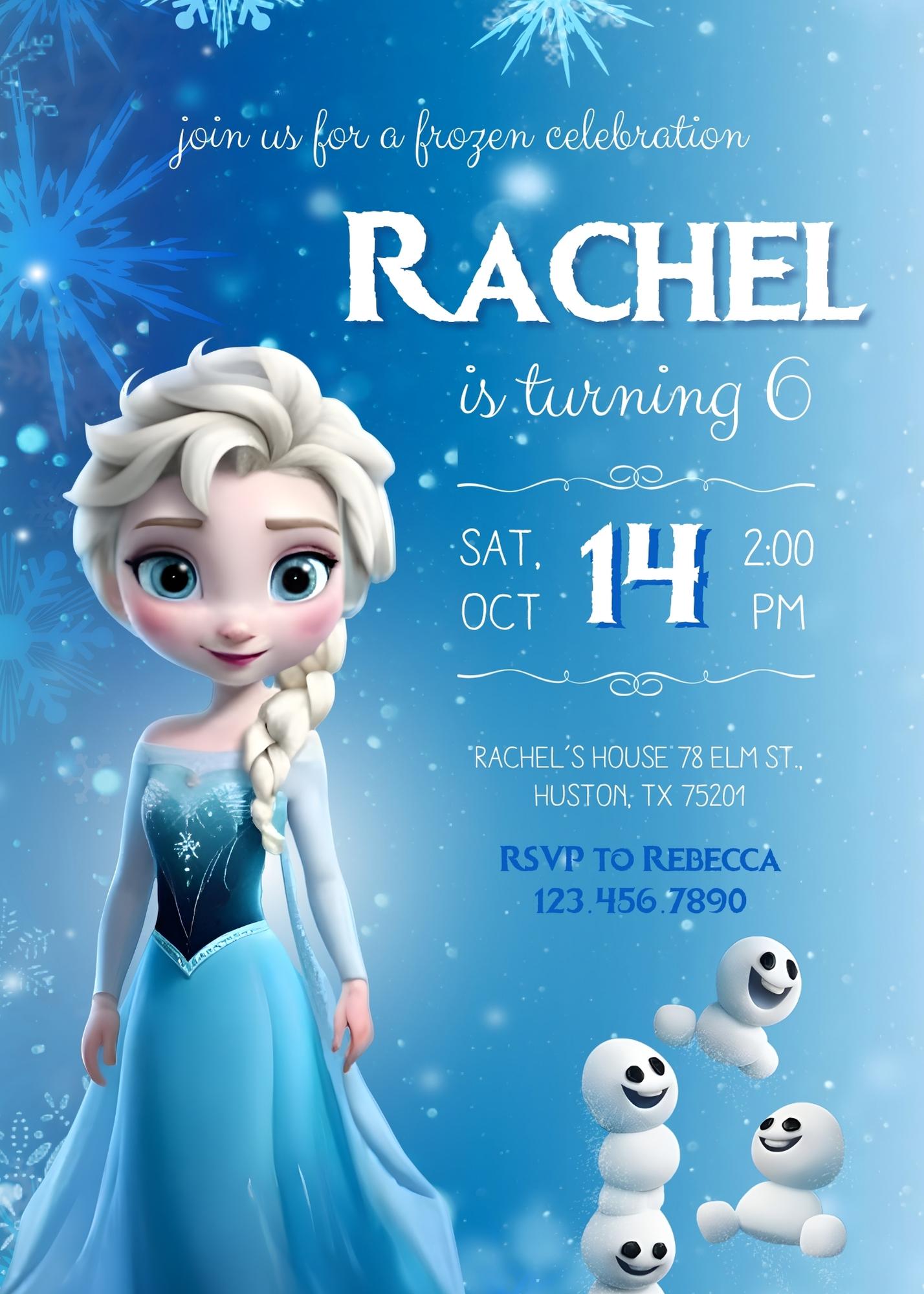 Frozen Elsa customizable invitation template | Share or Print | girl | JN586