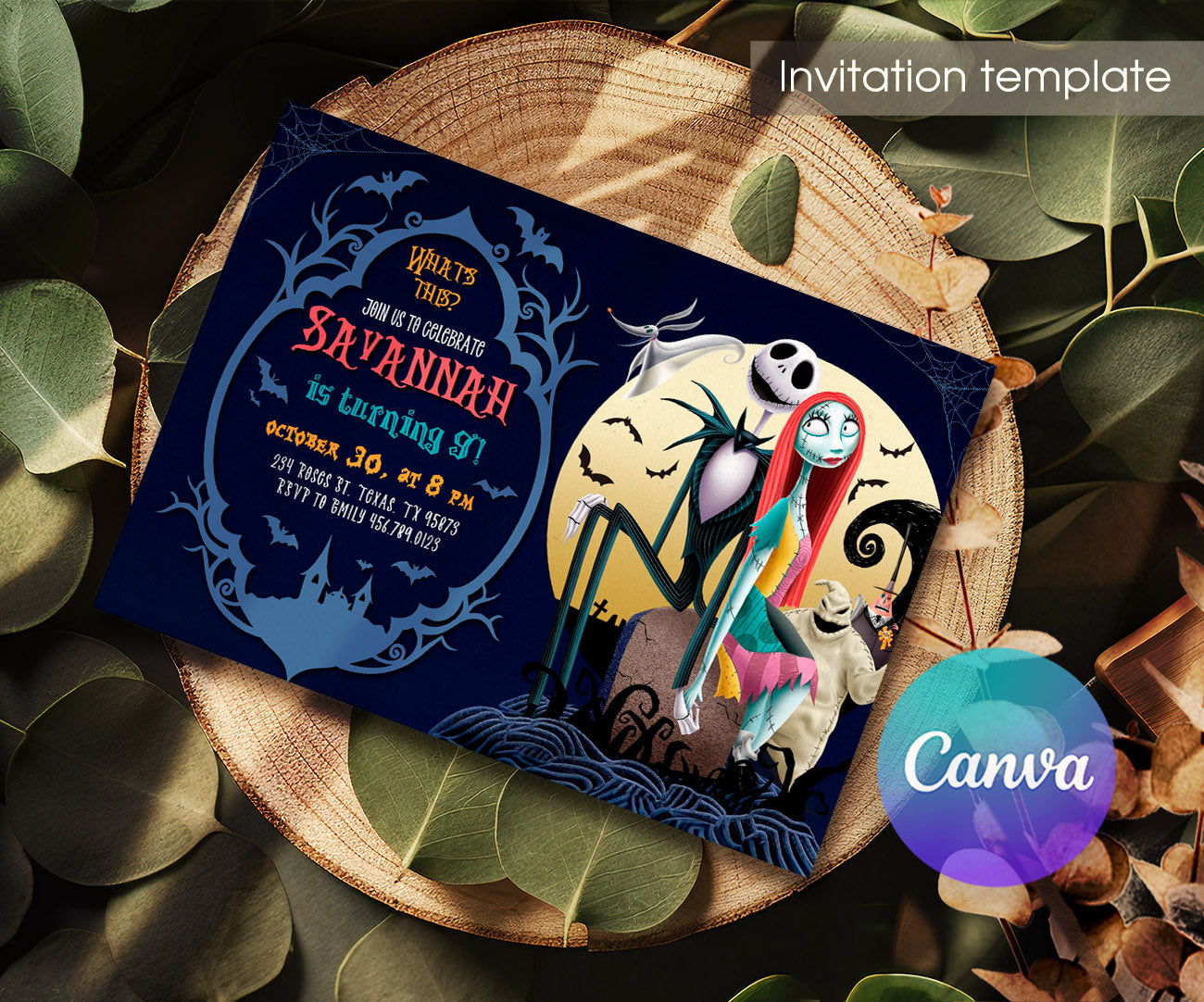 The Nightmare Before Christmas Halloween customizable invitation template | Share or Print | YG509