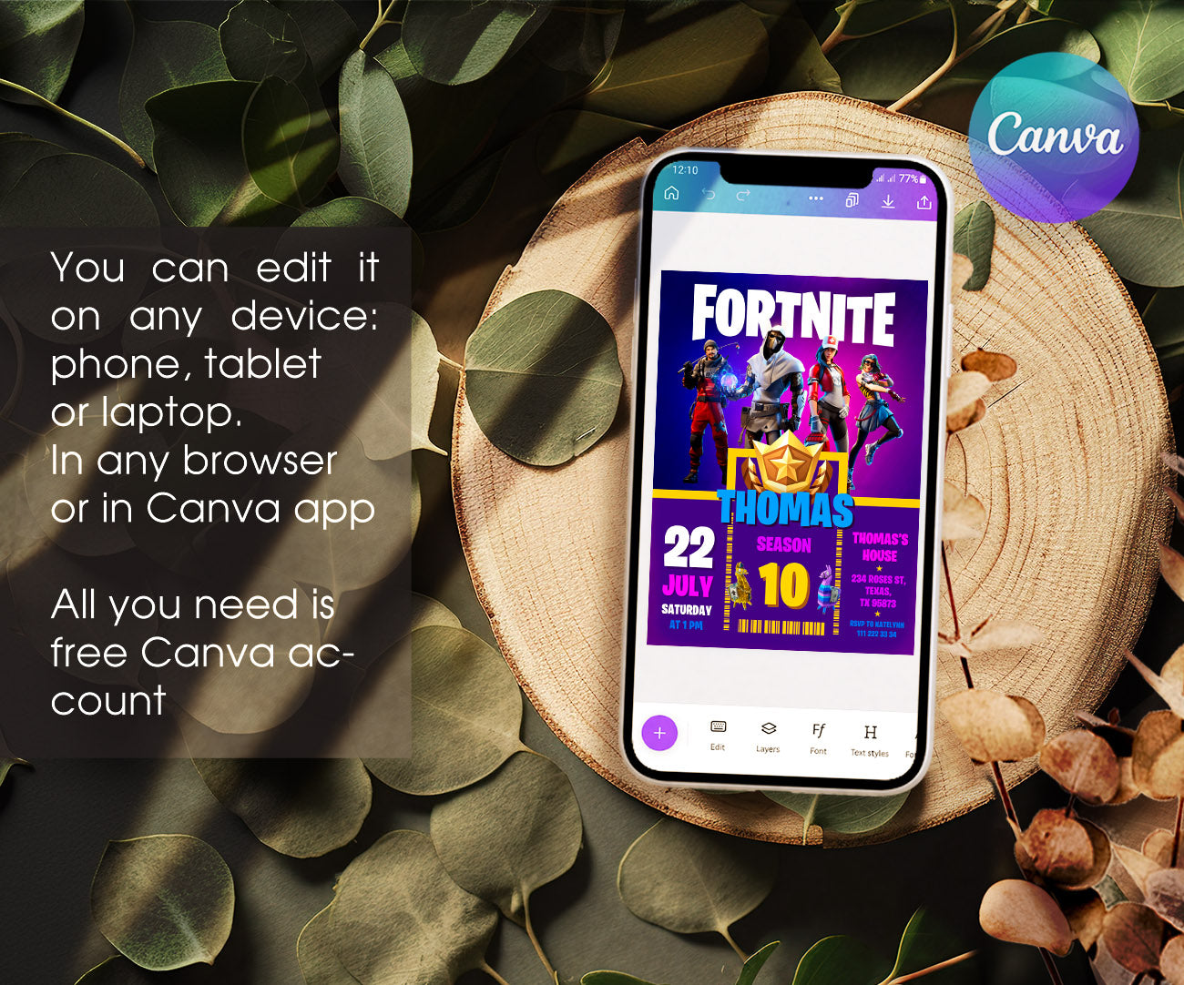 Fortnite Gamer customizable invitation template | Share or Print | boy | ZI273