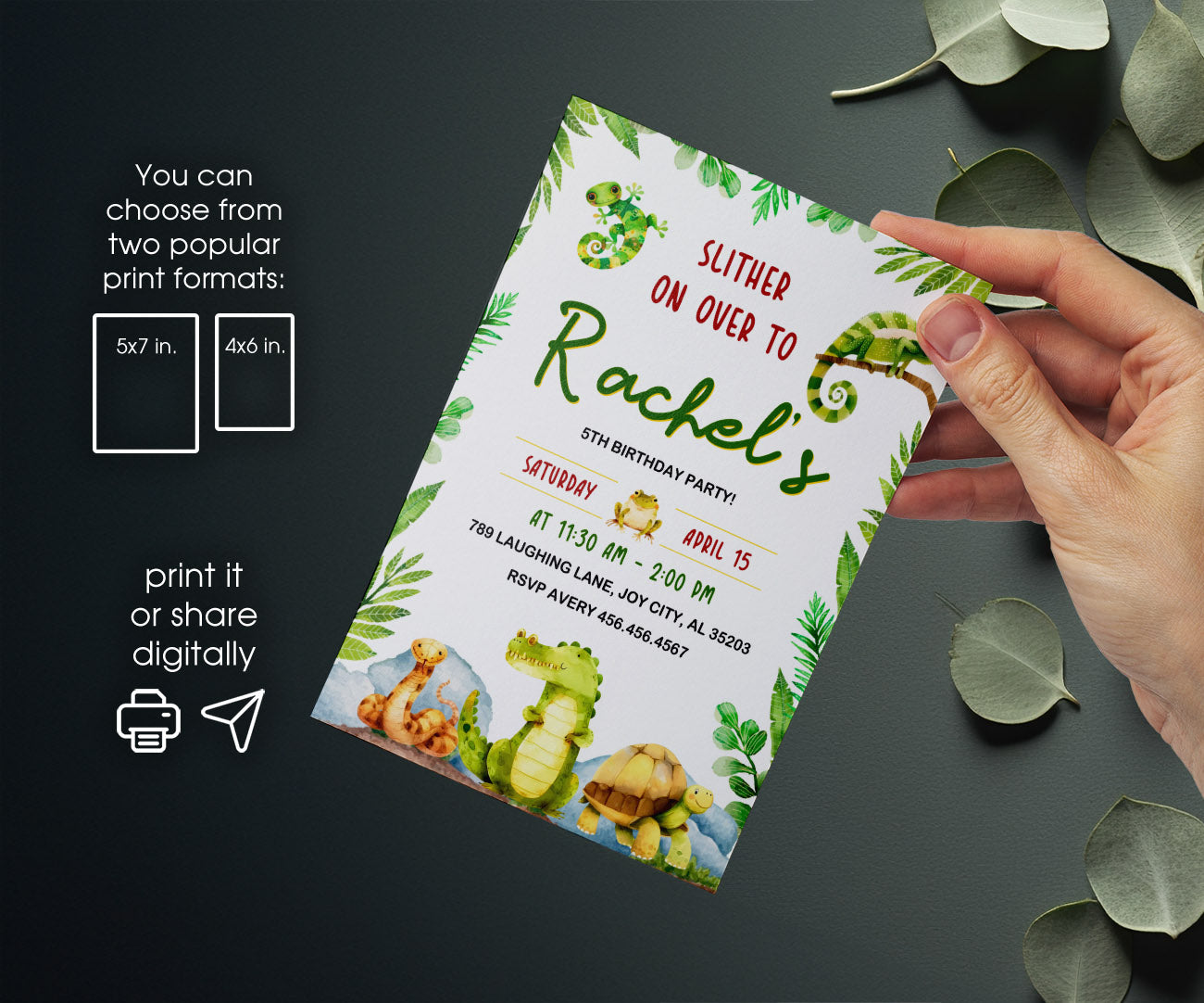 Reptile Lizard Snake customizable invitation template | Share or Print | HT133