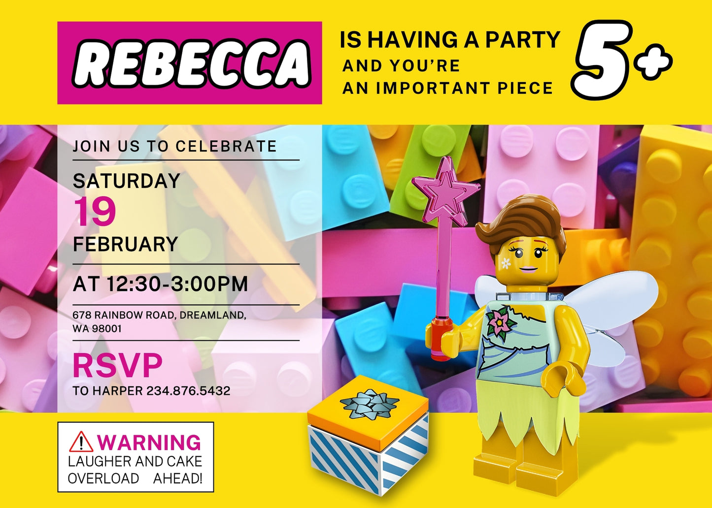 Lego Butterfly Fairy Girl customizable invitation template | Share or Print | girl | NT942