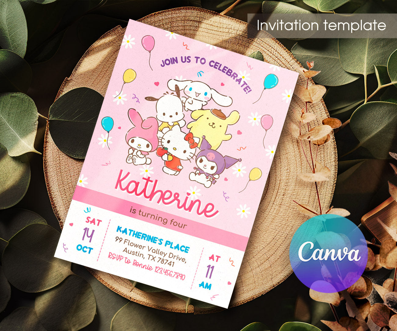Hello Kitty Sanrio customizable invitation template | Share or Print | OX277