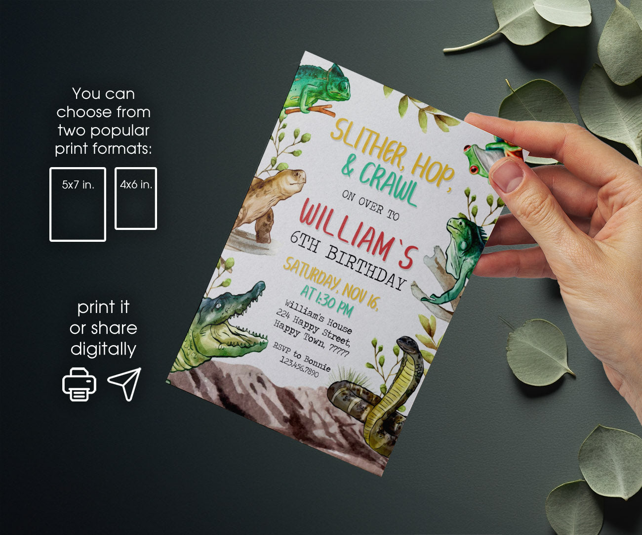 Reptile Lizard Snake customizable invitation template | Share or Print | AM982