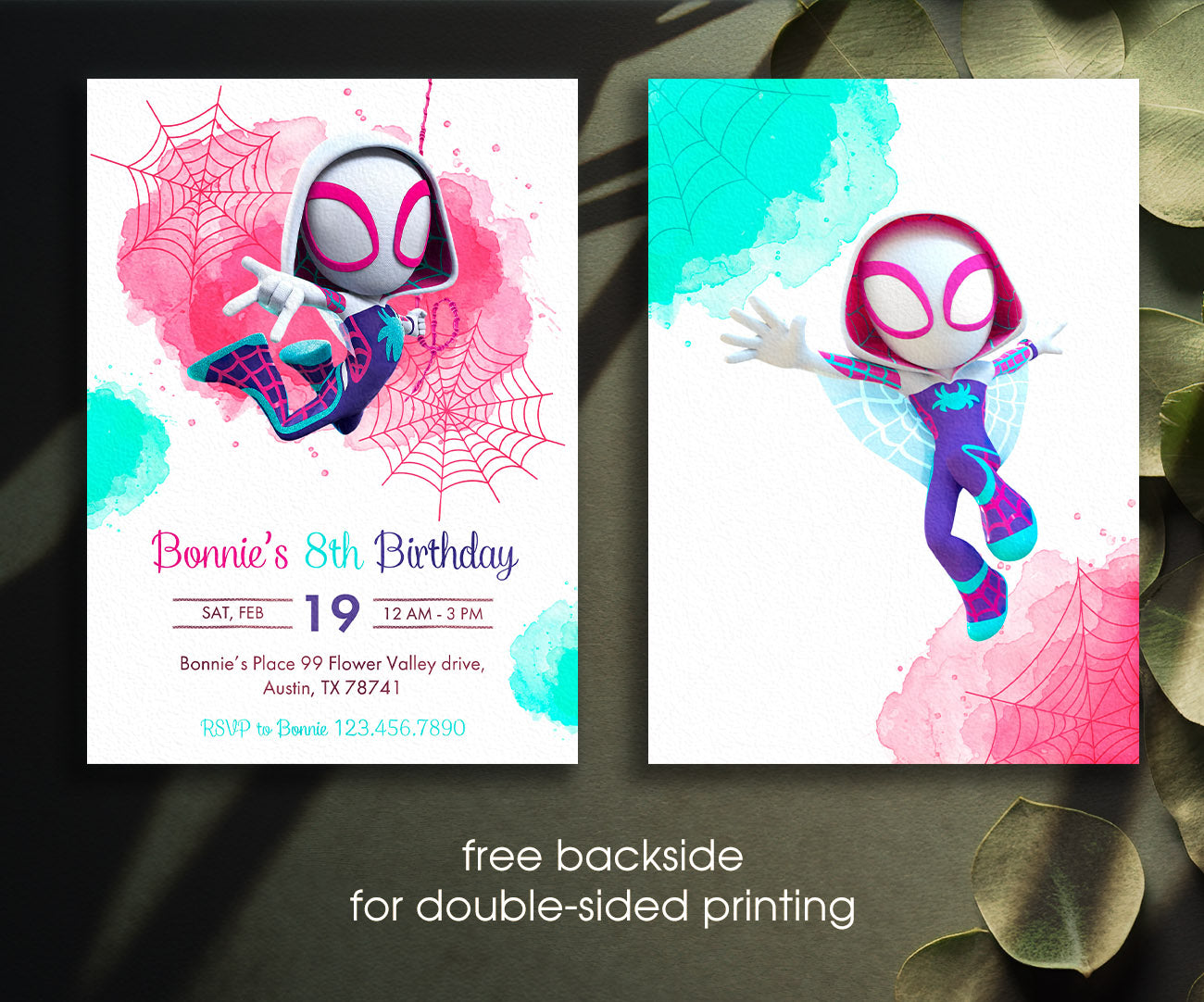 Spider Gwen Ghost Spidey customizable invitation template | Share or Print | girl | JI814